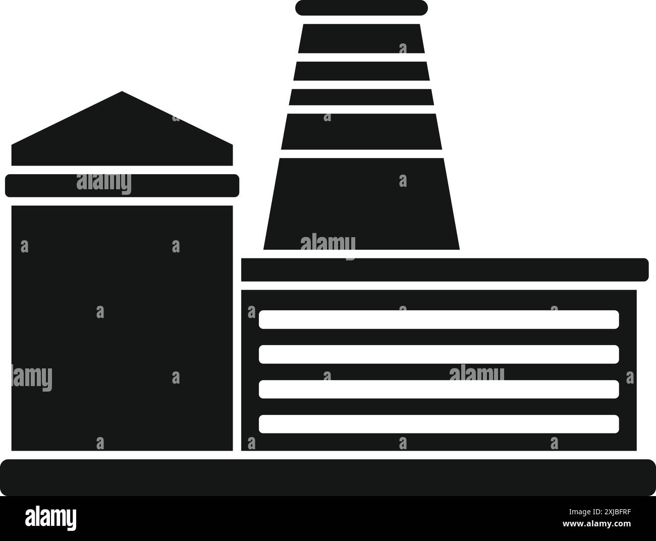 Icône noire et blanche d'un bâtiment d'usine avec une grande cheminée polluant l'environnement Illustration de Vecteur