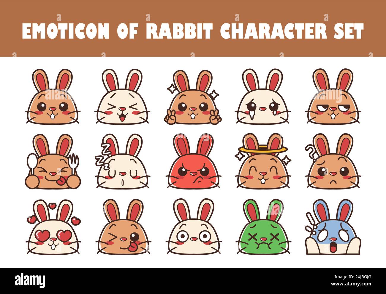 Ensemble d'illustration vectorielle d'émoticône de lapin Illustration de Vecteur