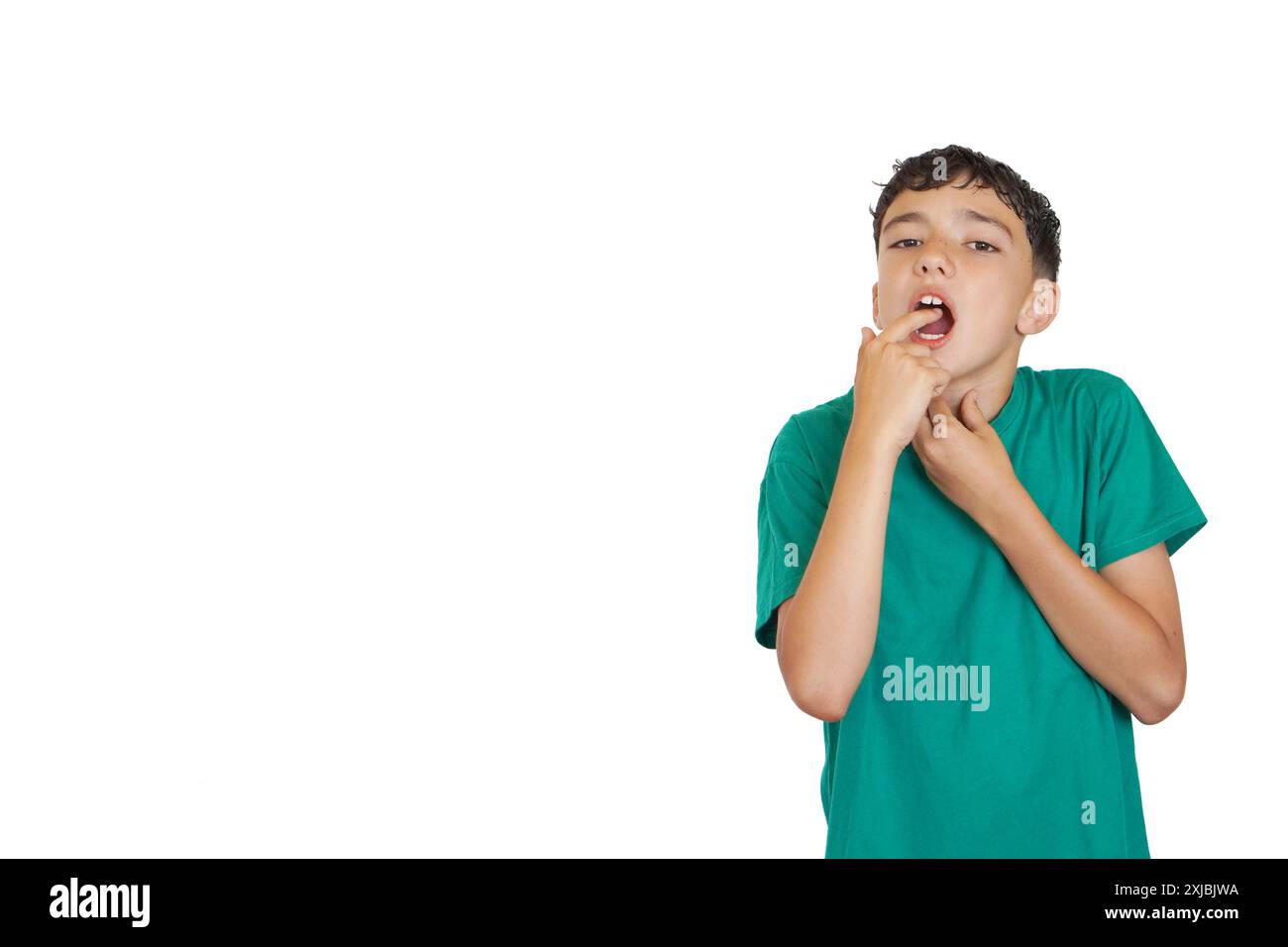 enfant de preteen avec mal de gorge ou amygdalite Banque D'Images