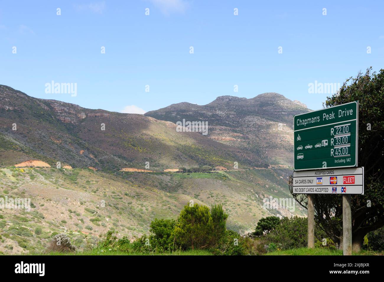 Noordhoek, Cape Town, Western Cape, Afrique du Sud, 23 juillet, 2013, Tableau des prix pour Chapmans Peak Drive Banque D'Images