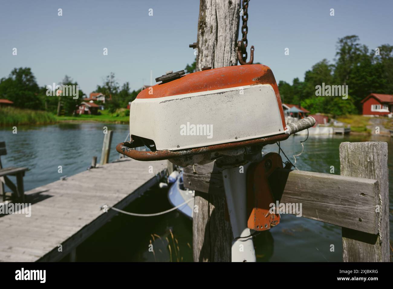 gros plan d'un vieux moteur de bateau Banque D'Images