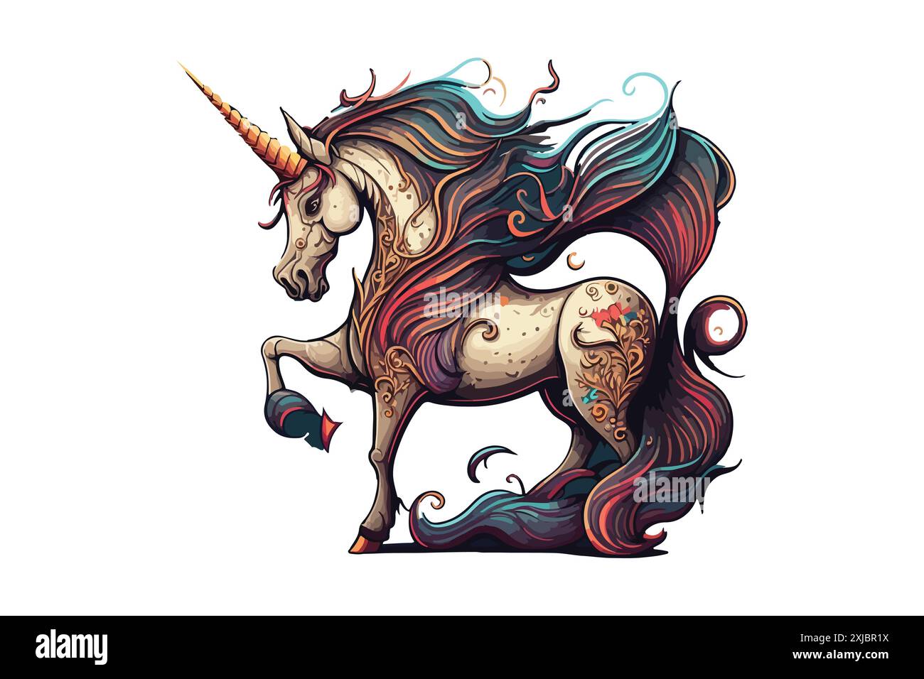 Illustration vectorielle de caractère corps entier Unicorn Illustration de Vecteur