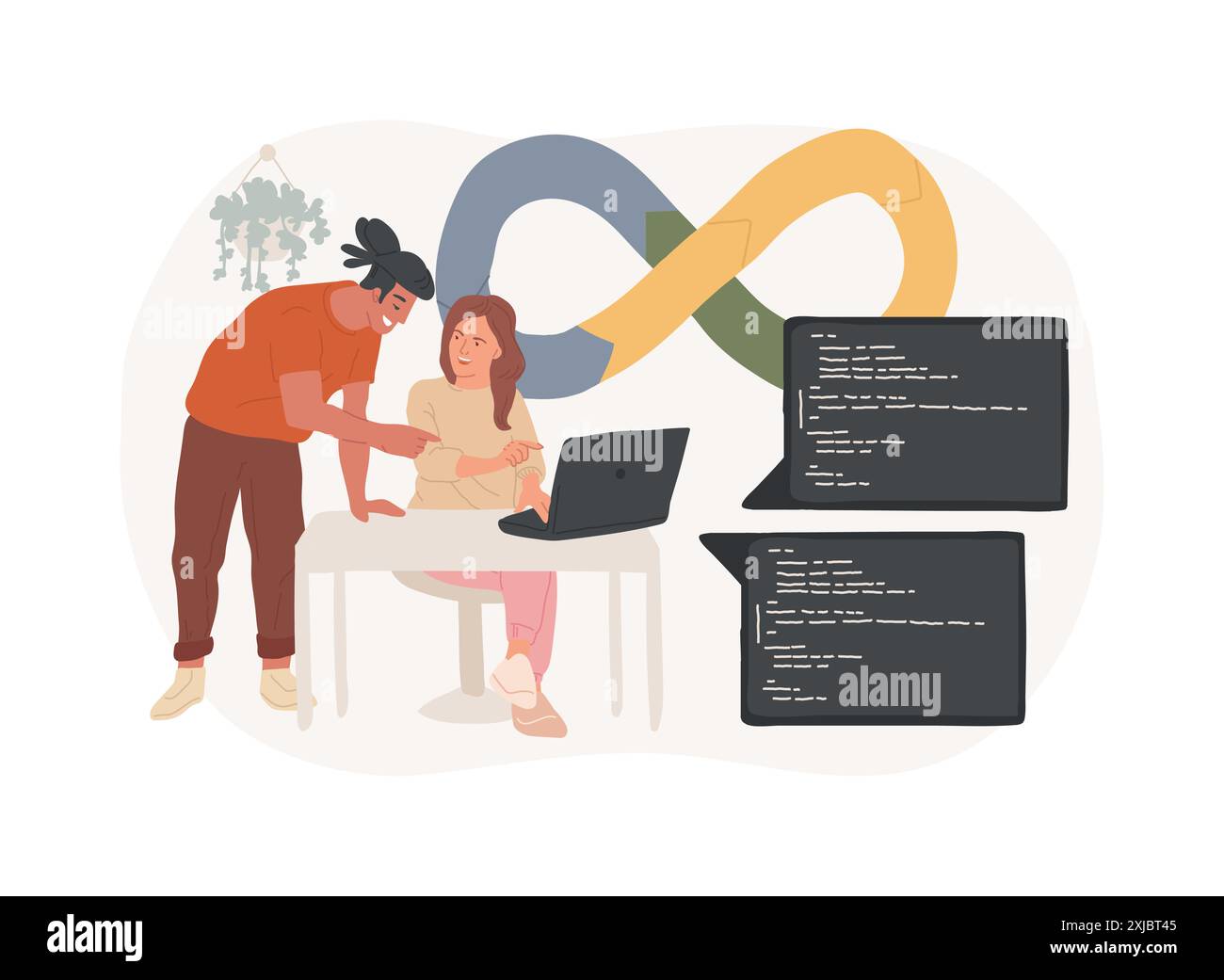 Illustrations vectorielles de dessin animé isolées du flux de travail DevSecOps. Illustration de Vecteur