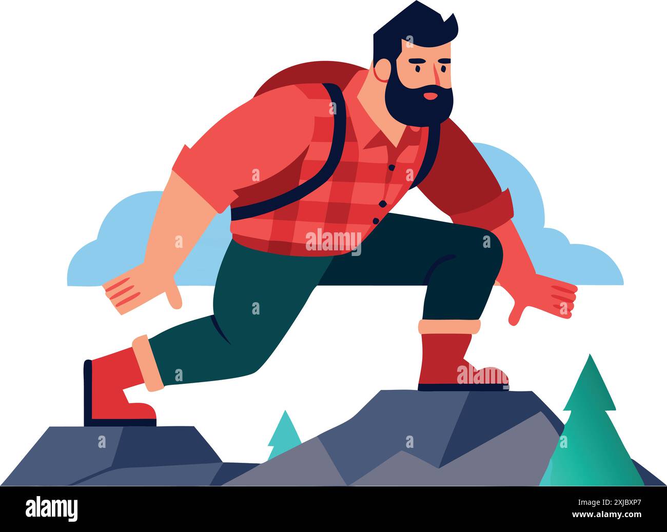 Homme randonnée et escalade de montagne avec sac à dos Illustration de Vecteur