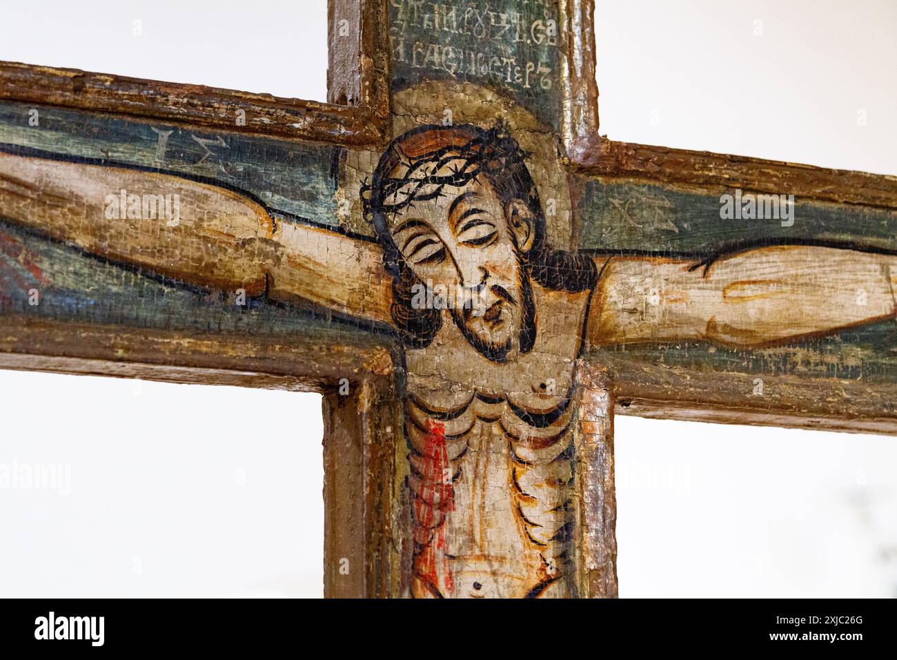 Une icône byzantine représentant Jésus Christ crucifié. Exposé dans un musée à Bardejov, Slovaquie. Banque D'Images Une icône byzantine représentant Jésus Christ crucifié. Exposé dans un musée à Bardejov, Slovaquie. Banque D'Images