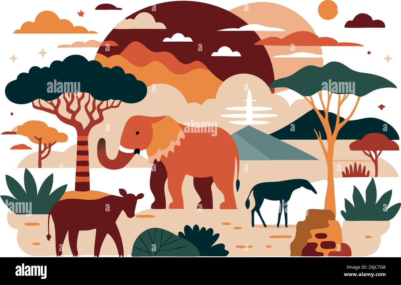 Safari animalier avec animaux et paysage Illustration de Vecteur