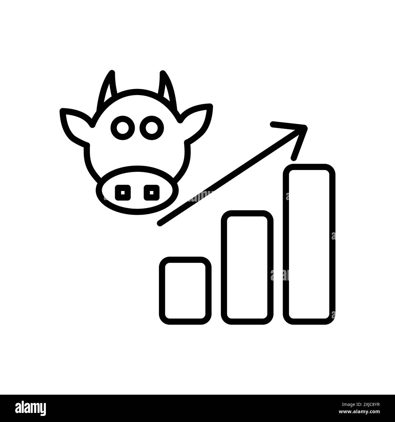Icône de graphique de marché Bull ensemble plat dans le vecteur de contour de couleur noir et blanc Illustration de Vecteur