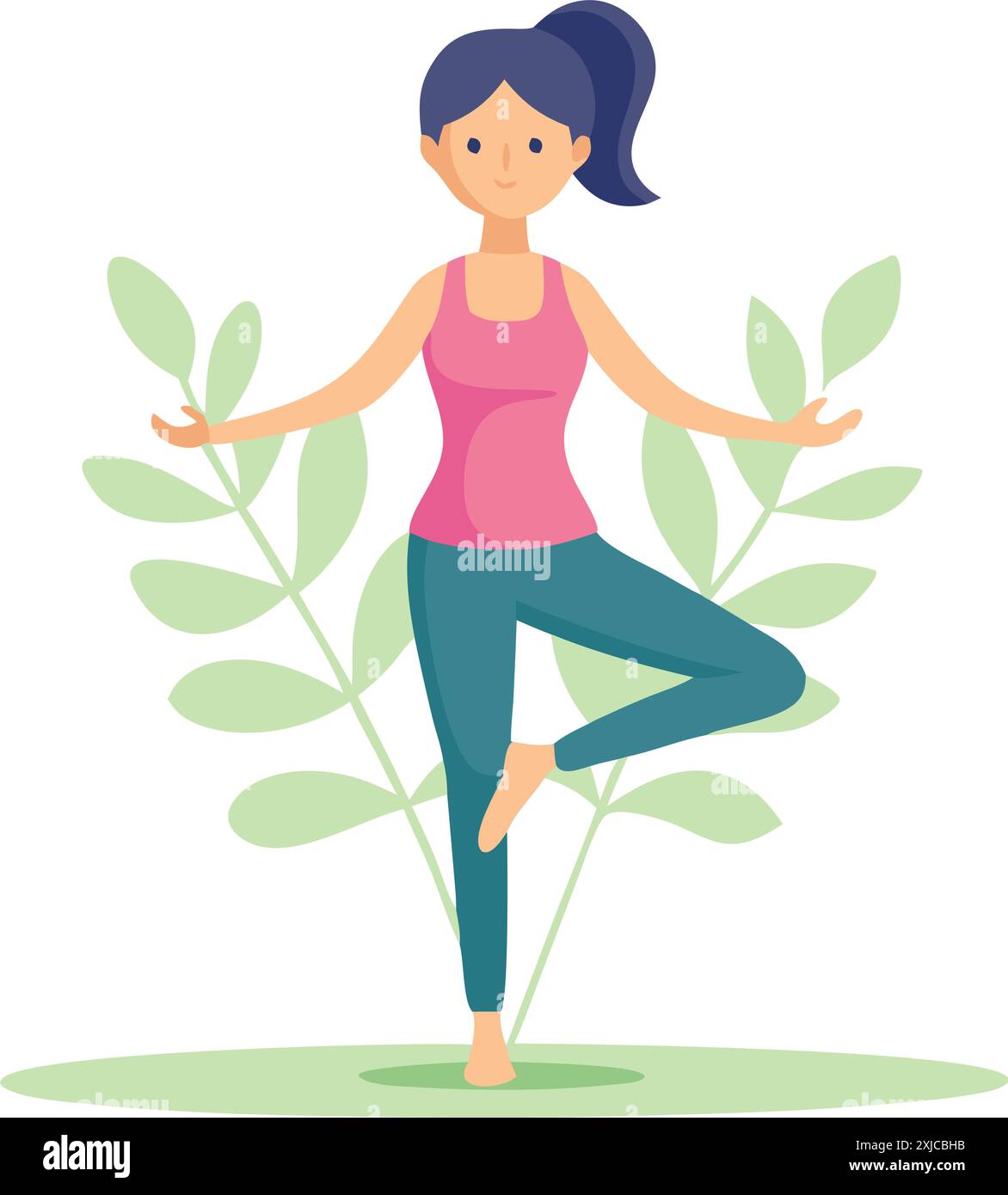 Femme dans une pose de yoga avec des plantes autour Illustration de Vecteur