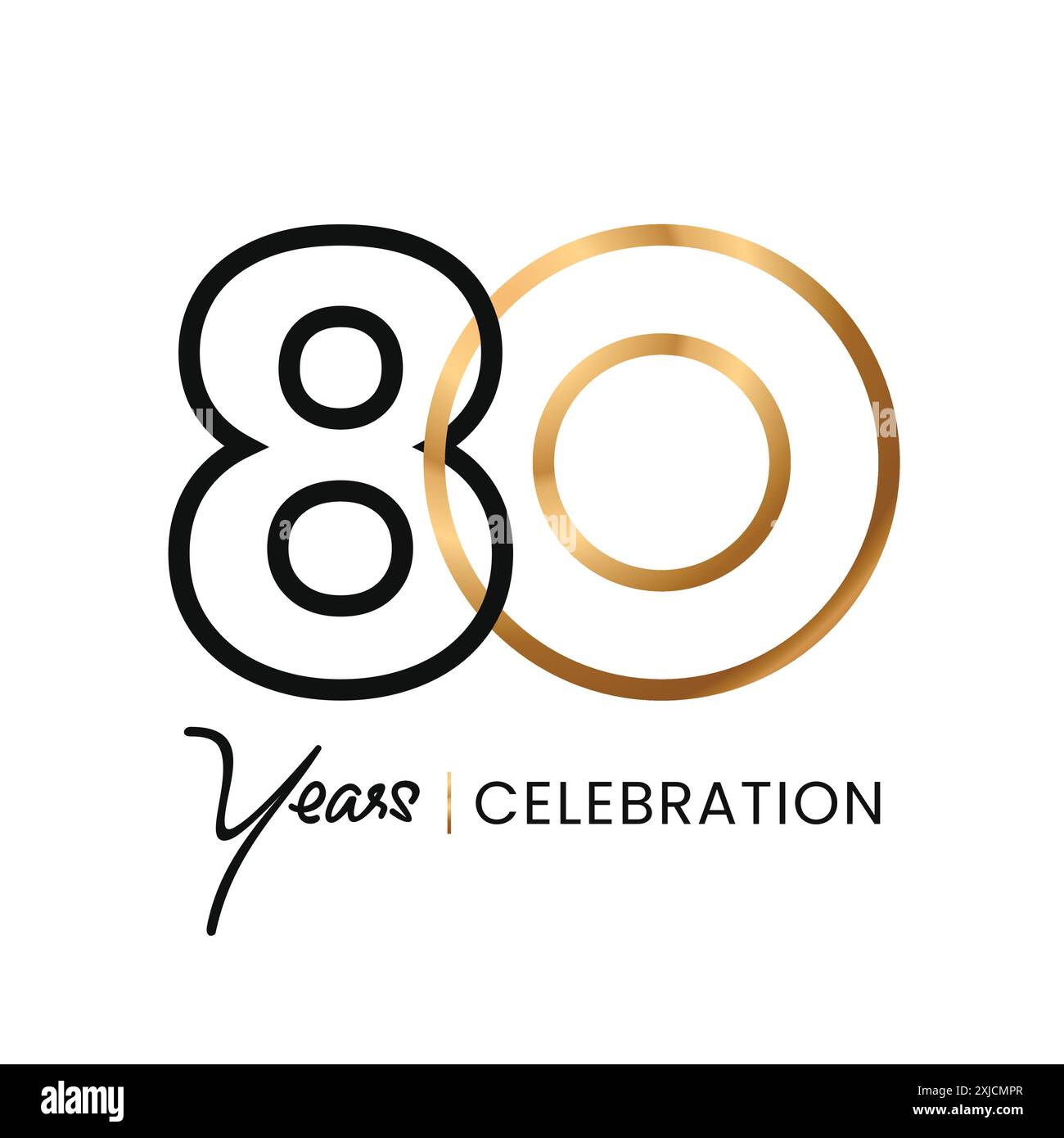 80 ans célébration ligne minimaliste logo or abstrait Design. Style de luxe anniversaire. Numéro de vecteur pour icône, étiquette, insigna, sceau, étiquette, signe Illustration de Vecteur
