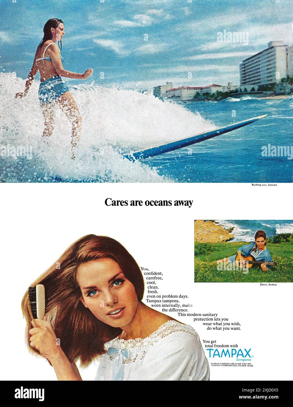 1966 publicité américaine sur l'hygiène féminine pour les tampons Tampax. Banque D'Images