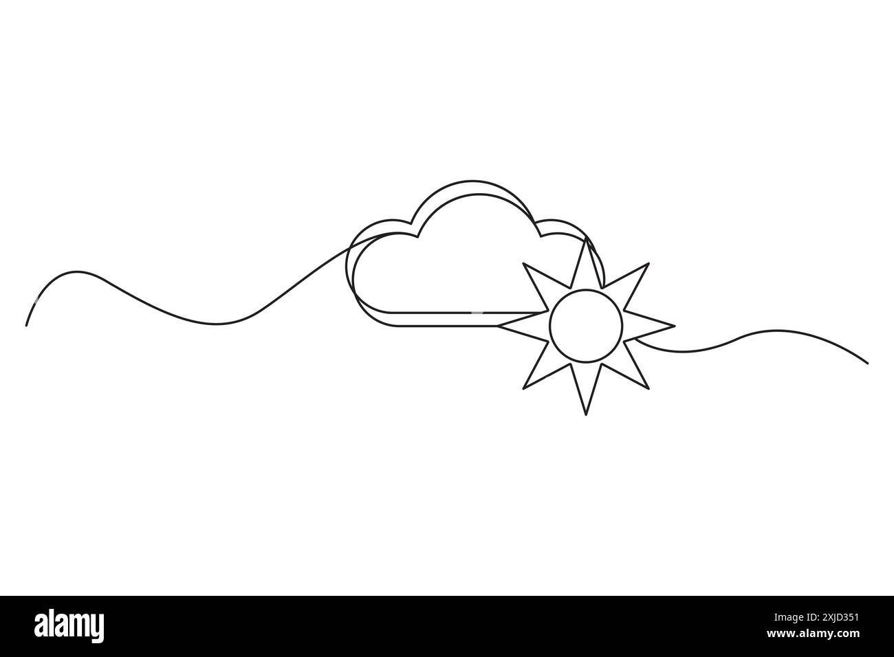 Icône nuage et soleil. Symbole météo minimaliste. Dessin au trait noir. Illustration vectorielle. Illustration de Vecteur