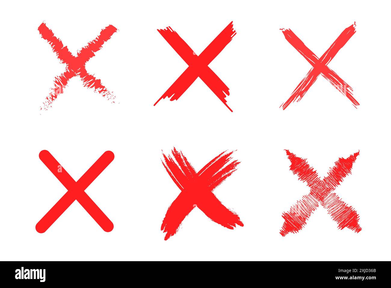 Repères X rouges définis. Contours vectoriels. Symboles de croix en gras. Croix rouges dessinées à la main. Illustration de Vecteur