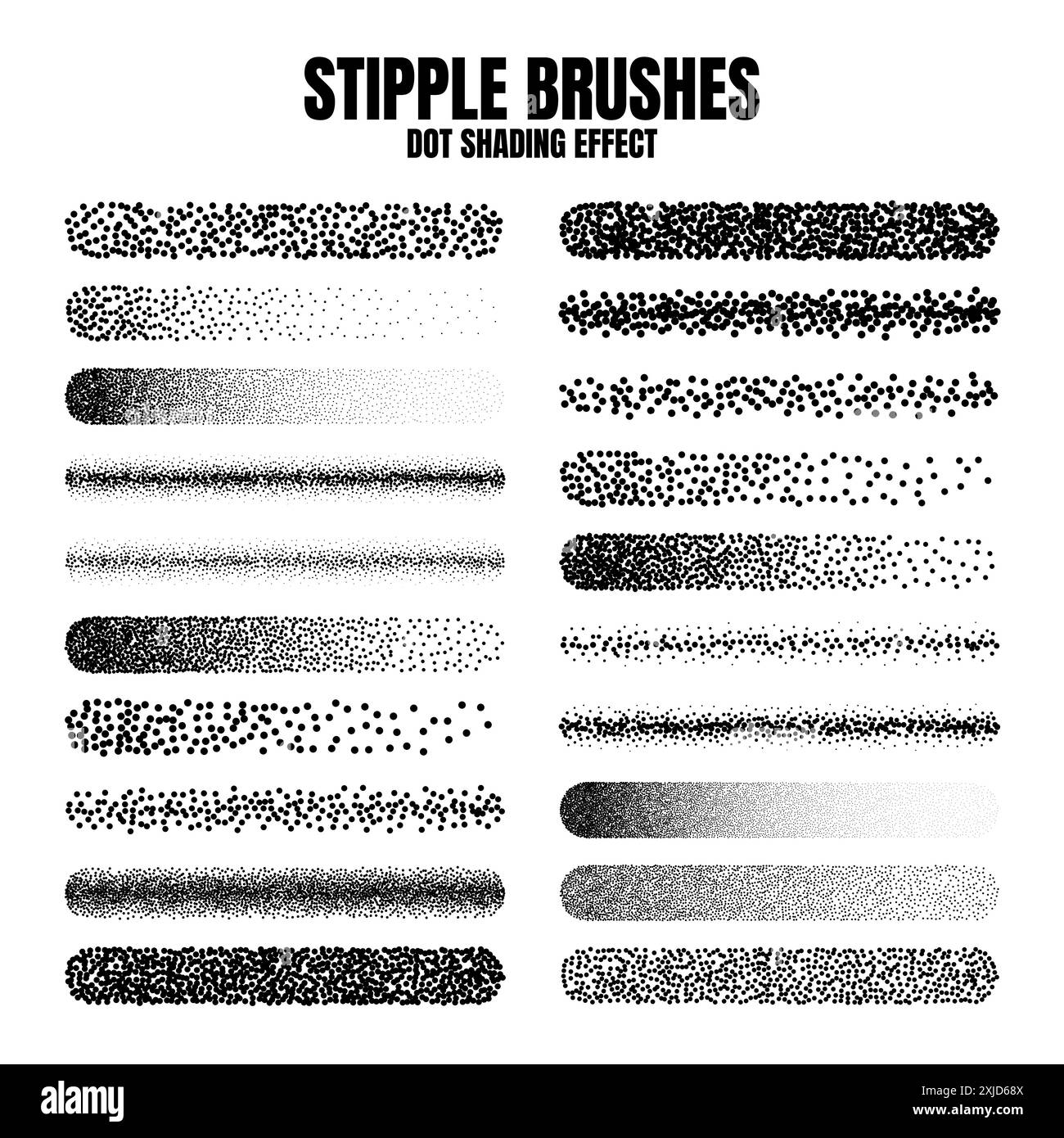 Pinceau dispersé à stipple, dessin à l'encre et texturation. Dégradé de fondu. Pointillés, dessin dotwork, ombrage à l'aide de points. Effet de désintégration des demi-tons Illustration de Vecteur