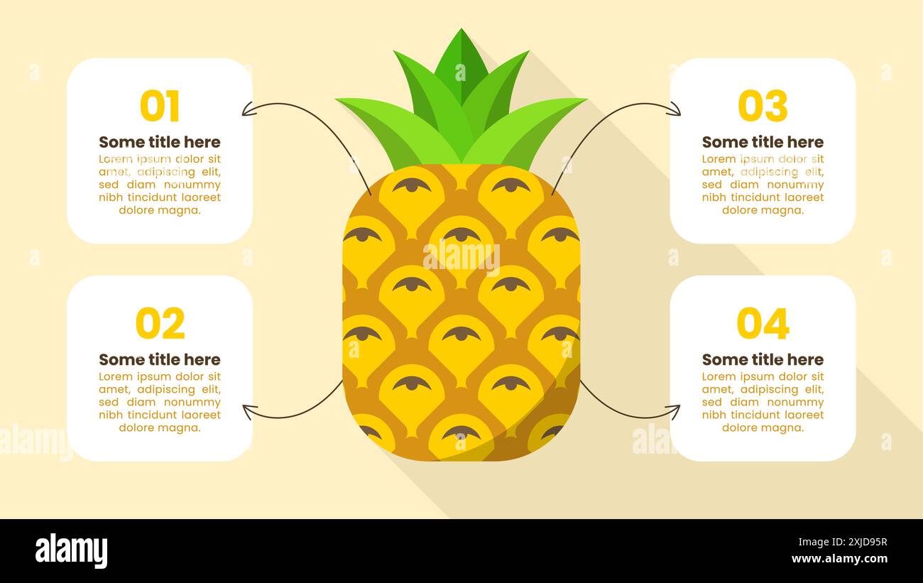 Modèle d'infographie avec 4 options ou étapes. Ananas. Peut être utilisé pour la mise en page de flux de travail, diagramme, bannière, webdesign. Illustration vectorielle Illustration de Vecteur