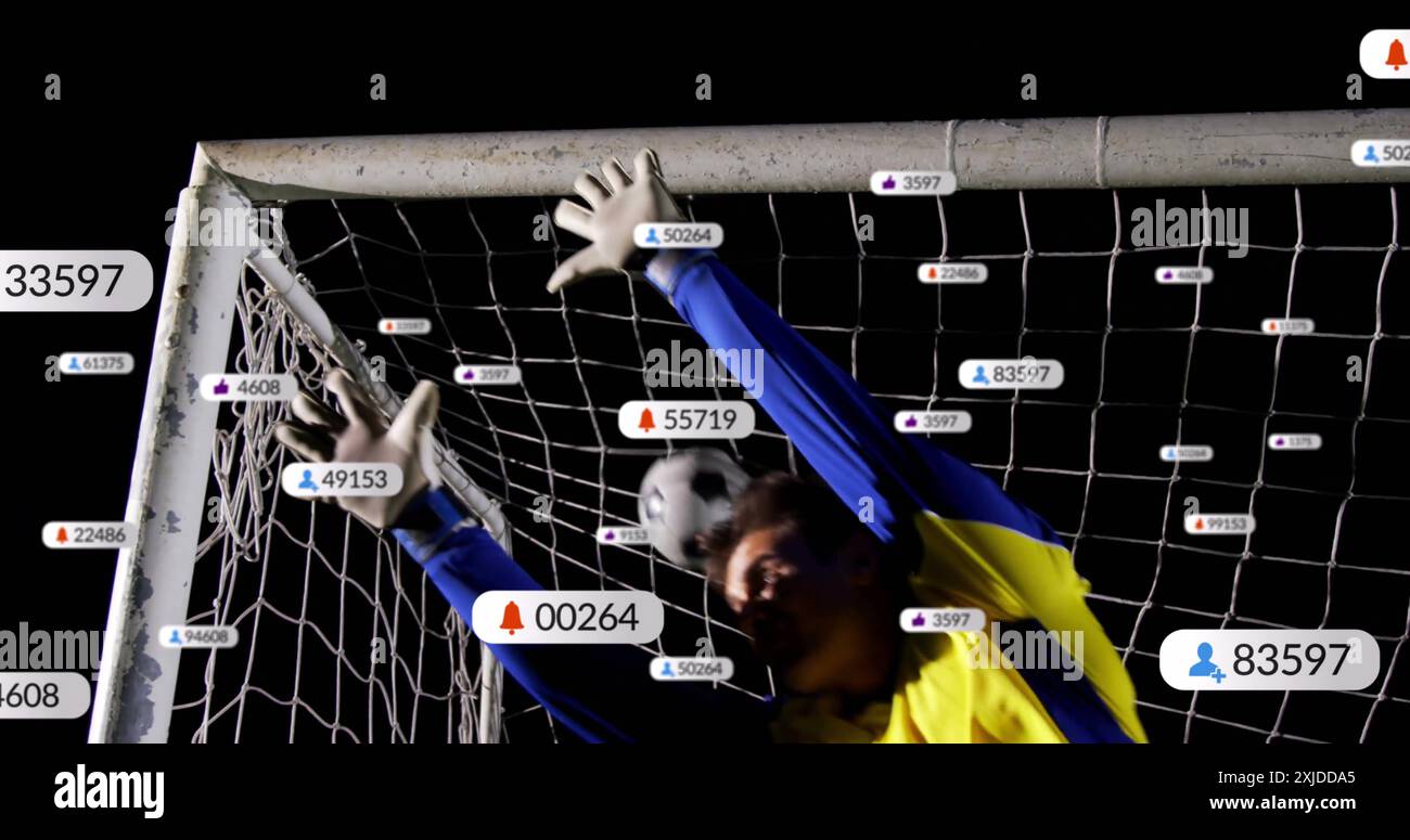 Image du traitement des données numériques sur un gardien de but de football caucasien Banque D'Images