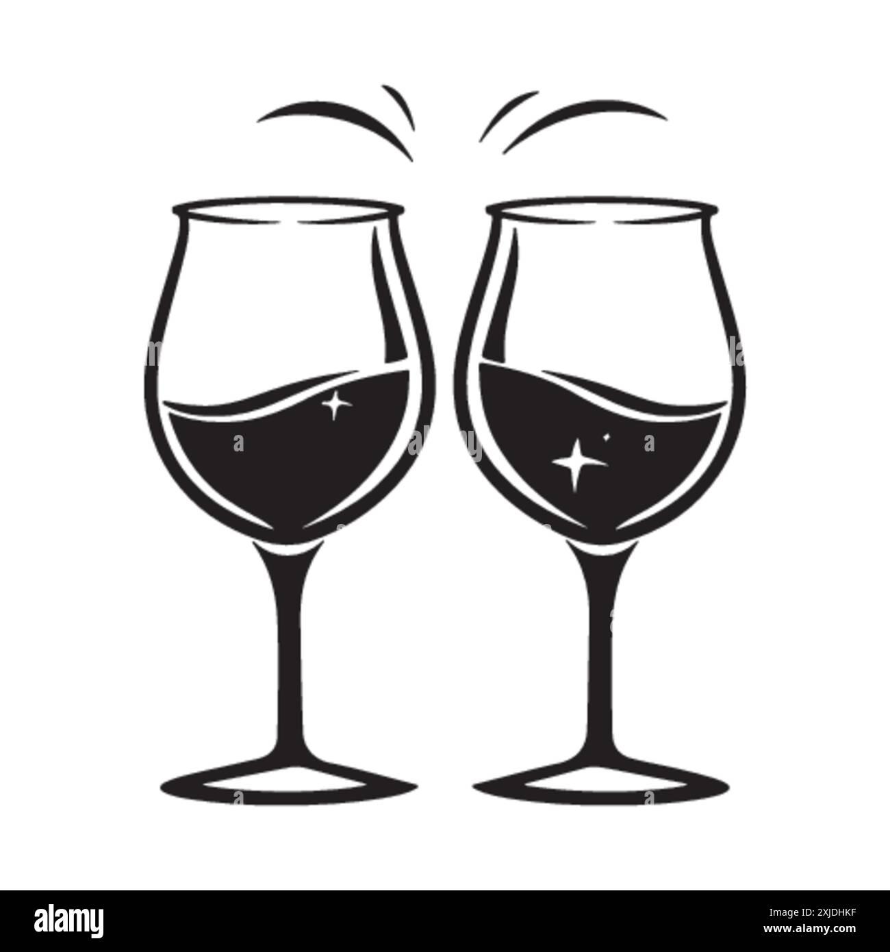 Logo deux verres à vin. Société de vin, restaurant ou élément de conception de bar. Vecteur symbole noir et blanc simple. Illustration de Vecteur