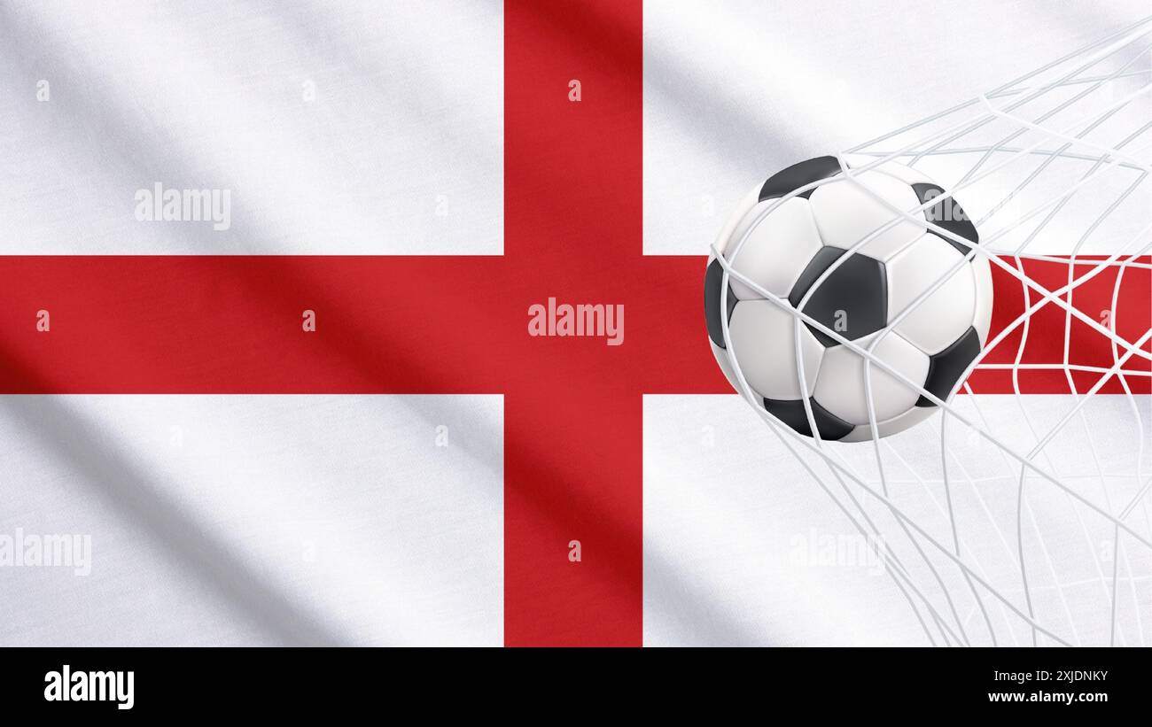 Ballon de football avec le drapeau national de l'Angleterre. Drapeau de l'Angleterre. Drapeau horizontal réaliste agitant de l'État d'Angleterre. Drapeau fluide texturé en tissu Illustration de Vecteur