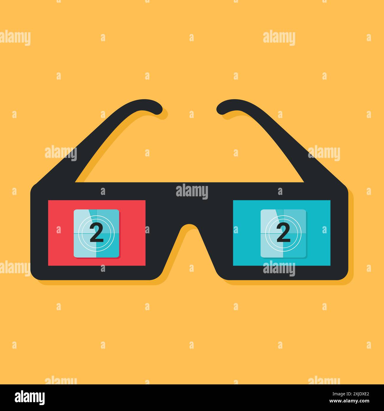 lunettes 3d avec réflexion d'écran de film sur fond jaune. Illustration vectorielle Illustration de Vecteur
