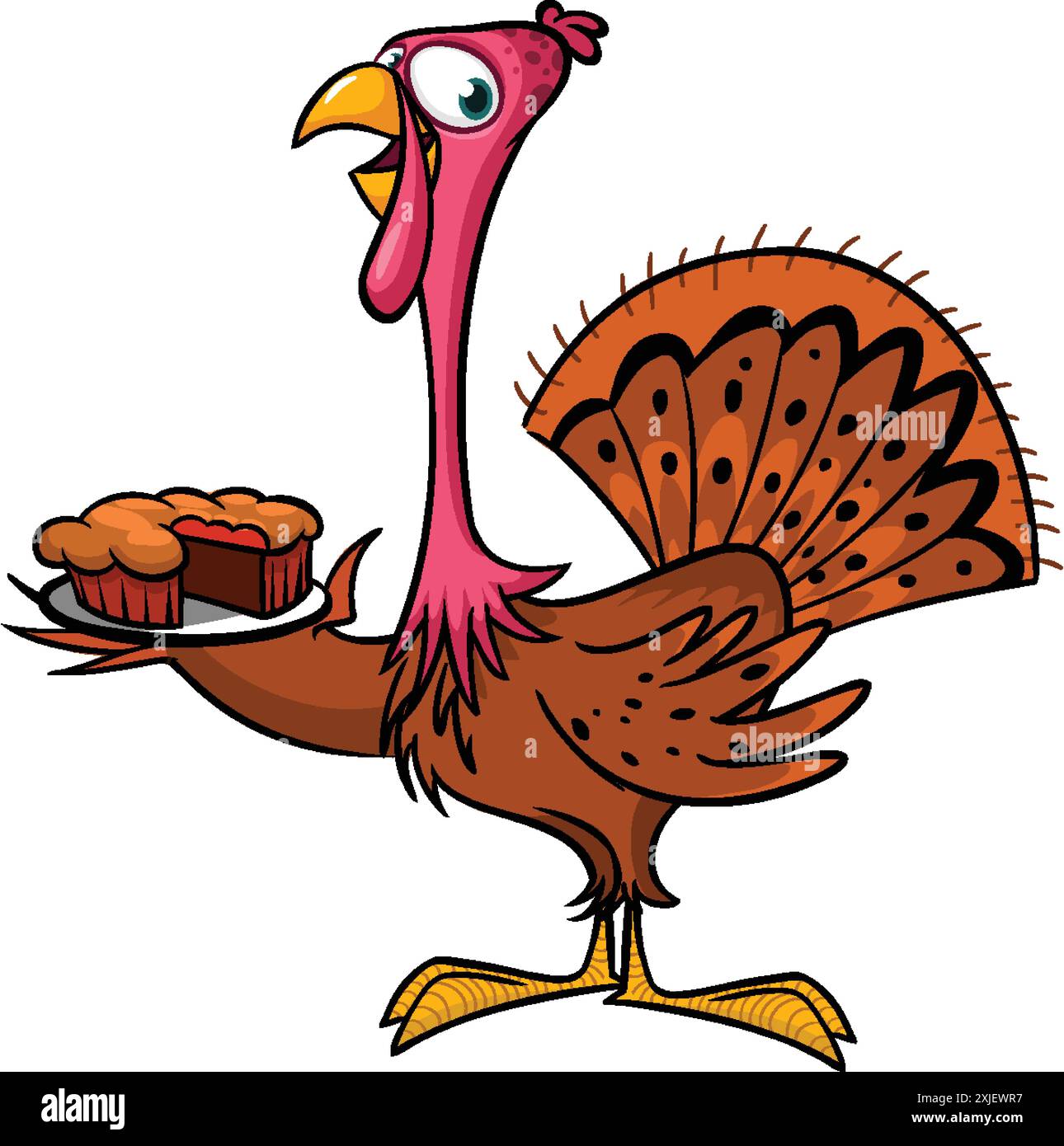 Dessin animé drôle Thanksgiving dinde illustration d'oiseau. Vecteur isolé sur blanc Illustration de Vecteur