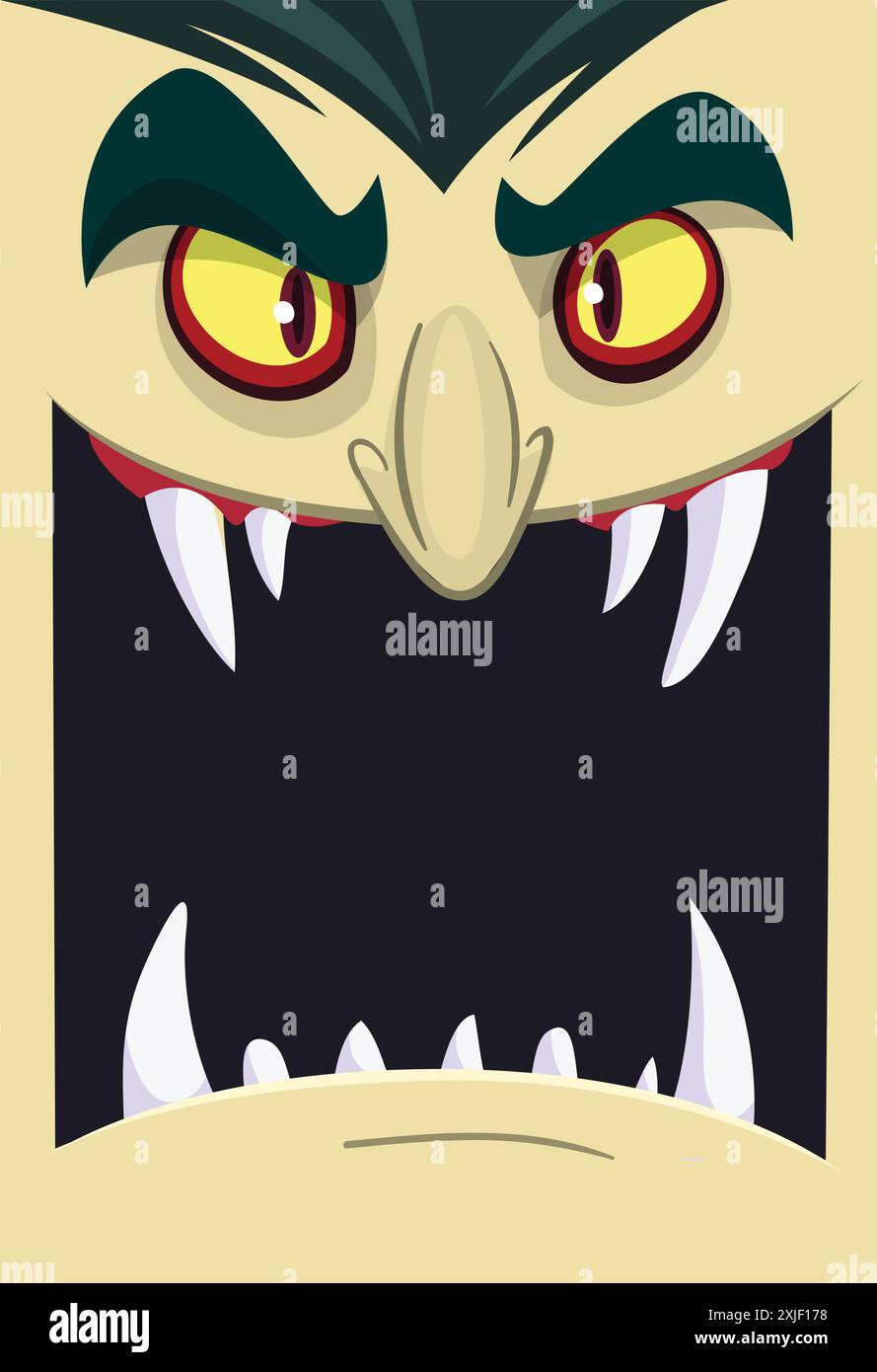 Joyeux Halloween. Comte Dracula face avatar. Personnage mignon de vampire de dessin animé avec grande bouche ouverte, langue, crocs. Conception plate. Illustration vectorielle pour de Illustration de Vecteur