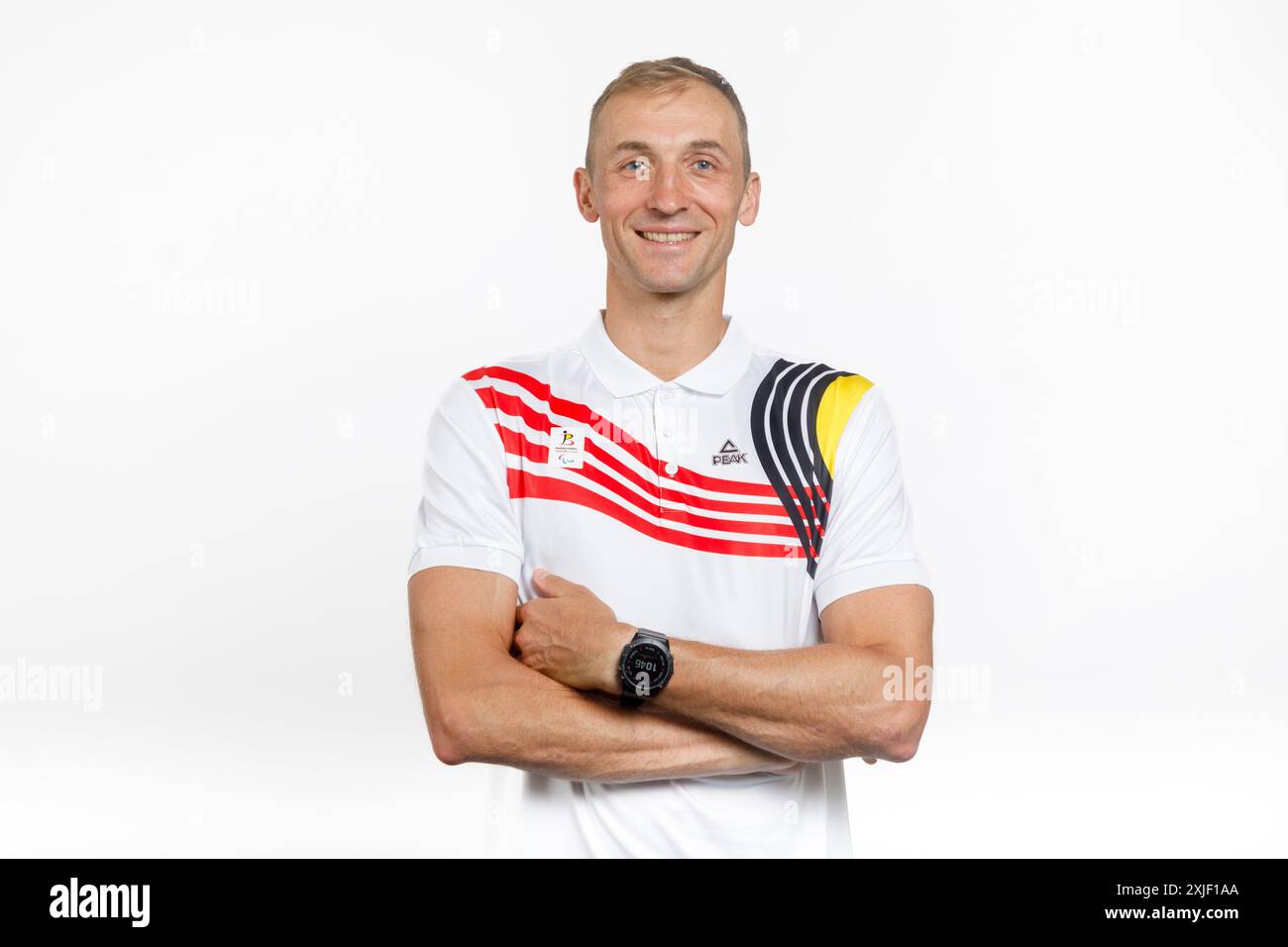 Bruxelles, Belgique. 18 juillet 2024. Le cycliste belge Tim Celen photographié lors d’une séance photo pour le Comité Olympique belge BOIC - COIB avant les Jeux Paralympiques de Paris 2024, à Bruxelles, le jeudi 18 juillet 2024. BELGA PHOTO HATIM KAGHAT crédit : Belga News Agency/Alamy Live News Banque D'Images