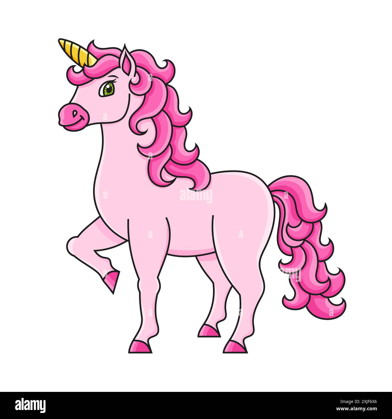 Mignonne licorne. Cheval de fée magique. Illustration vectorielle colorée. Style dessin animé. Isolé sur fond blanc. Elément de conception. Modèle pour votre conception, Illustration de Vecteur