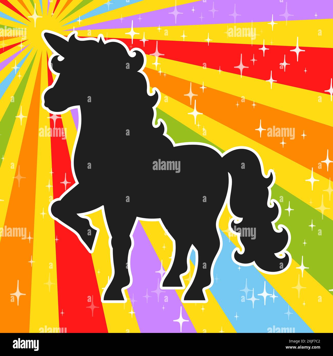 Mignonne licorne. Cheval de fée magique. Silhouette noire. Elément de conception. Illustration vectorielle isolée sur fond blanc. Modèle pour livres, autocollants, pos Illustration de Vecteur