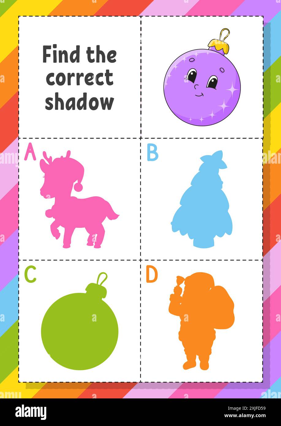 Trouvez l'ombre correcte. Feuille de travail de développement de l'éducation pour les enfants. Jeu de puzzle. Page activité. personnage de dessin animé. Illustration vectorielle. Illustration de Vecteur