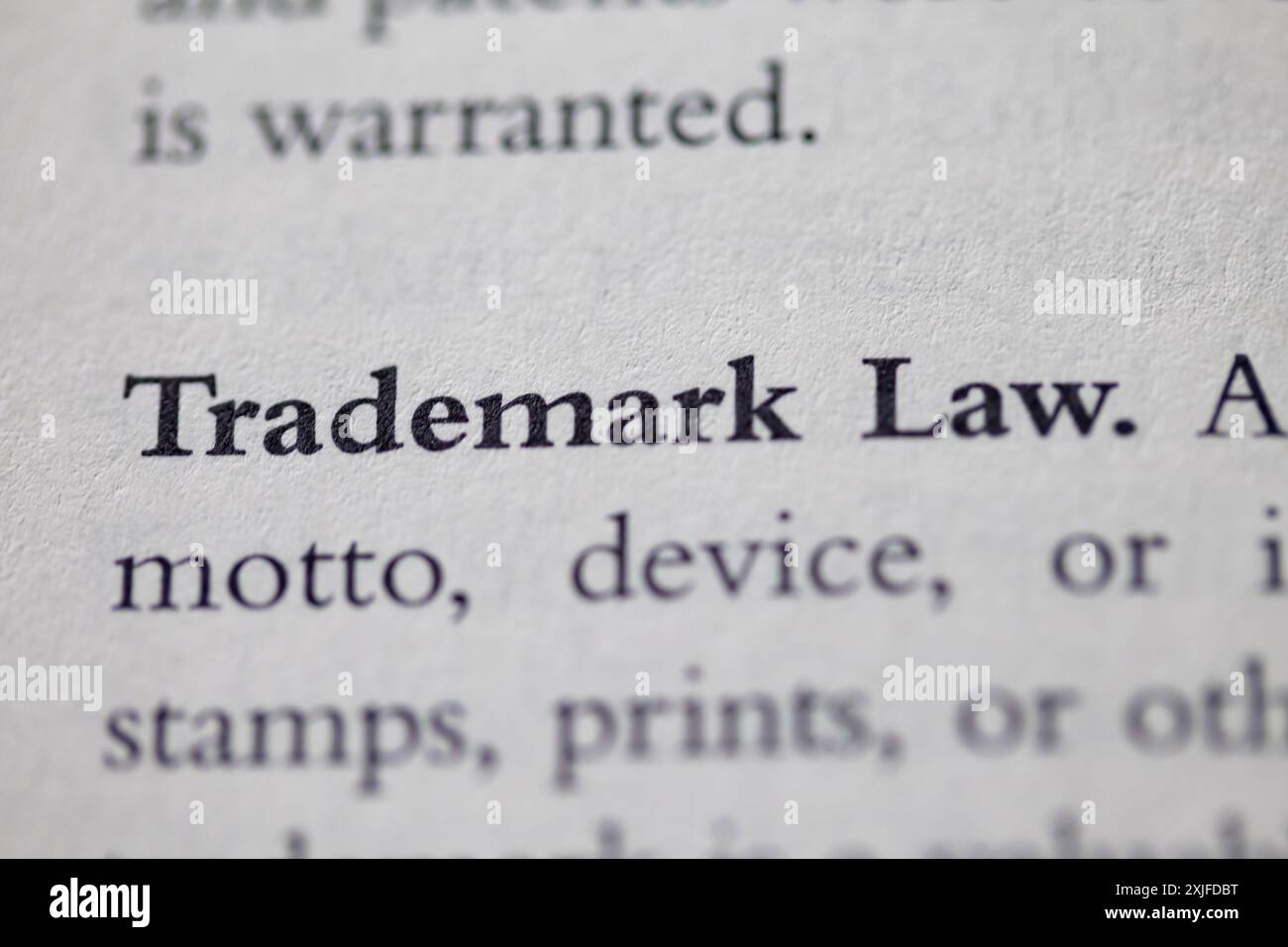 droit des marques imprimé en texte sur la page comme aide visuelle ou référence en droit des affaires Banque D'Images