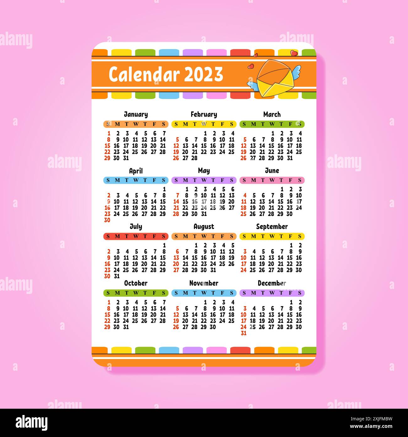 Calendrier pour 2023 avec un personnage mignon. Design amusant et lumineux. Format poche. style dessin animé. Illustration vectorielle. Illustration de Vecteur