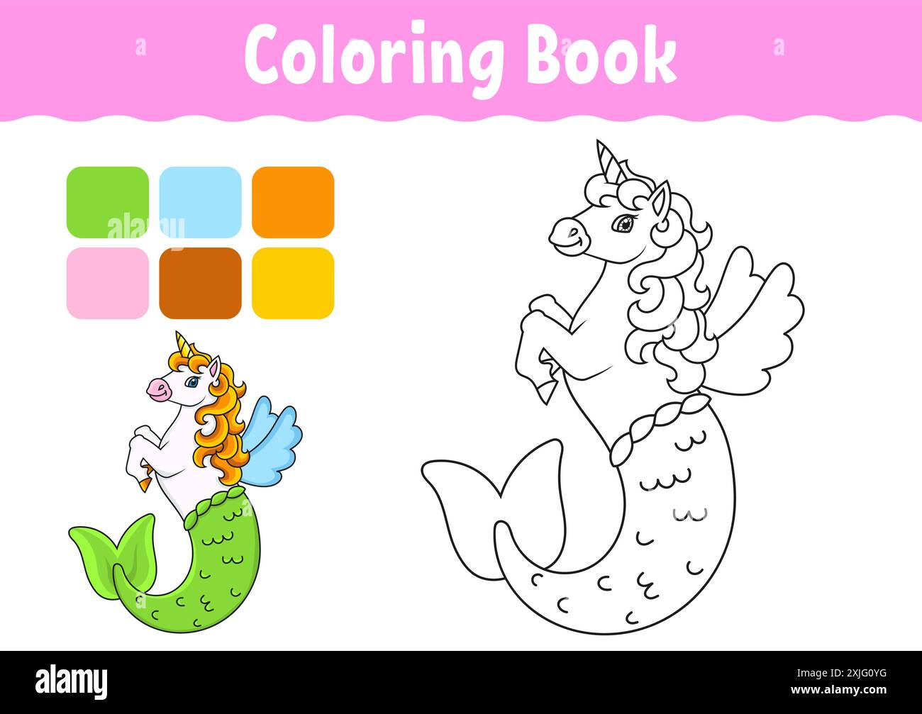 Livre de coloriage pour enfants. Licorne de sirène mignonne. Caractère joyeux. Illustration vectorielle. Style de dessin animé mignon. Page fantaisie pour les enfants. Contour noir. I Illustration de Vecteur
