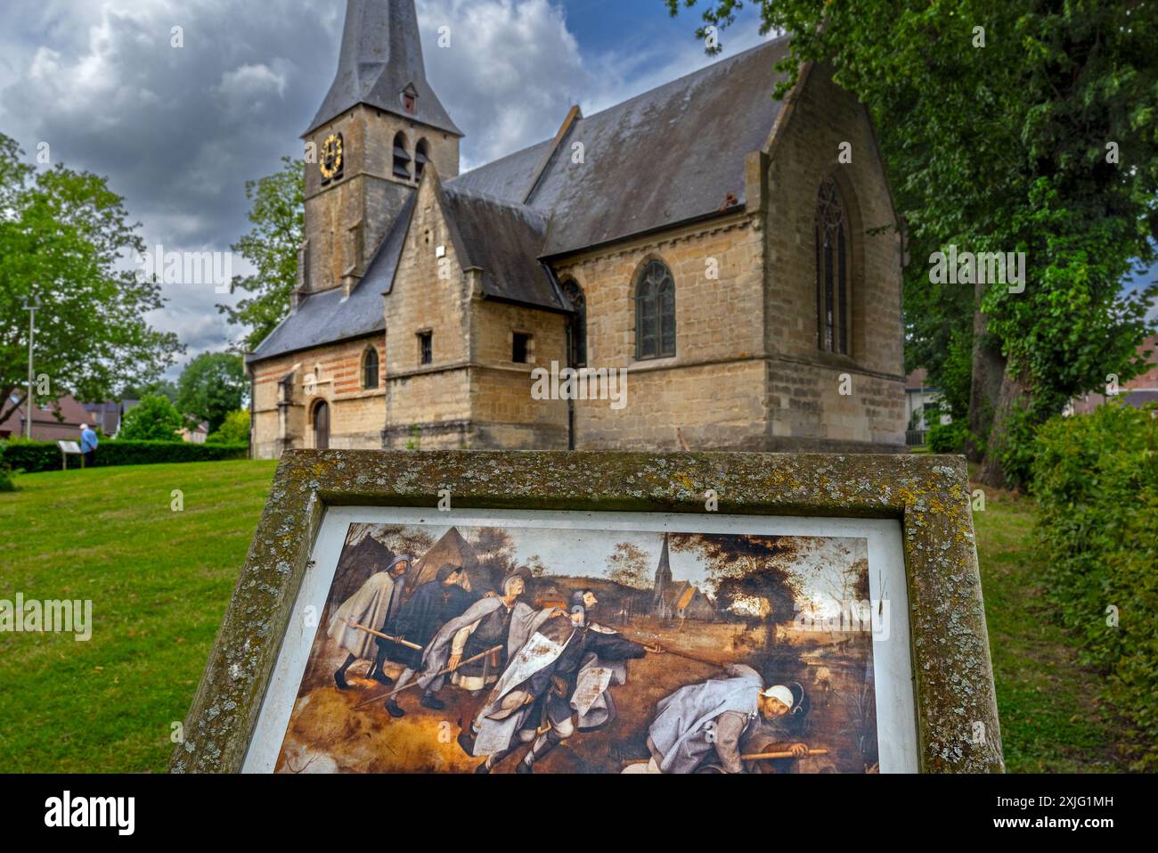 1250 : Église d'Anna / Sint-Annakerk, représentée dans le tableau L'aveugle menant l'aveugle par Pieter Breughel l'ancien à Sint-Anna-Pede, Belgique Banque D'Images
