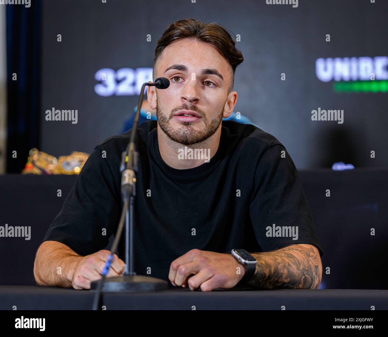 BIRMINGHAM, ROYAUME-UNI. 18 juillet 24. Owen Cooper lors de la conférence de presse finale Queensberry Magnificent 7 à Oasis suite, Crowne Plaza Birmingham NEC le jeudi 18 juillet 2024 à BIRMINGHAM, ANGLETERRE. Crédit : Taka G Wu/Alamy Live News Banque D'Images