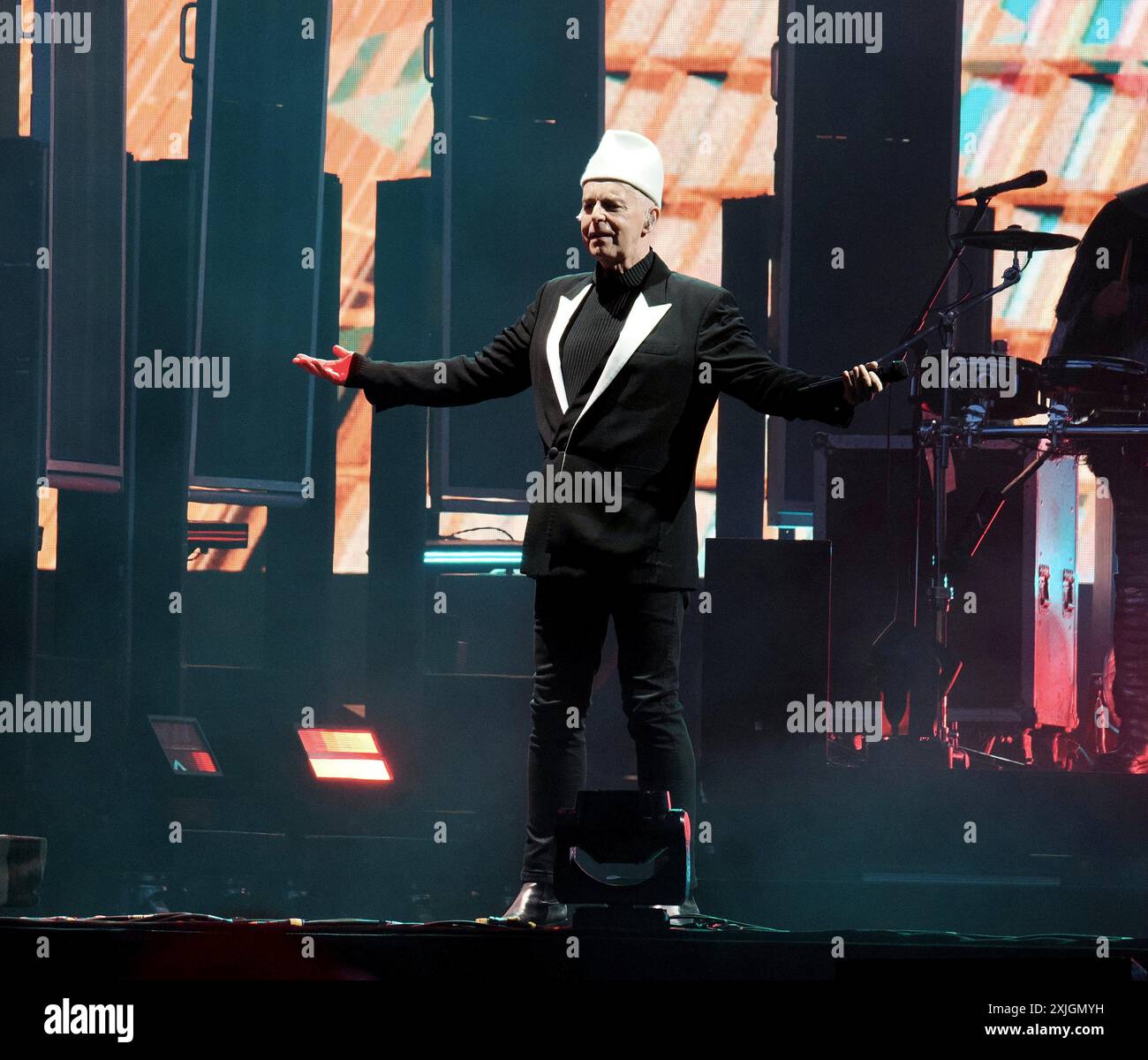 Pori, Finlande. 18 juillet 2024. The Pet Shop Boys se produit au festival Pori Jazz à Pori, dans l'ouest de la Finlande, le jeudi 18 juillet 2024. (Photo de JUHA HARJU/LEHTIKUVA/Sipa USA)PETRI HAKOSALO crédit : Sipa US/Alamy Live News Banque D'Images