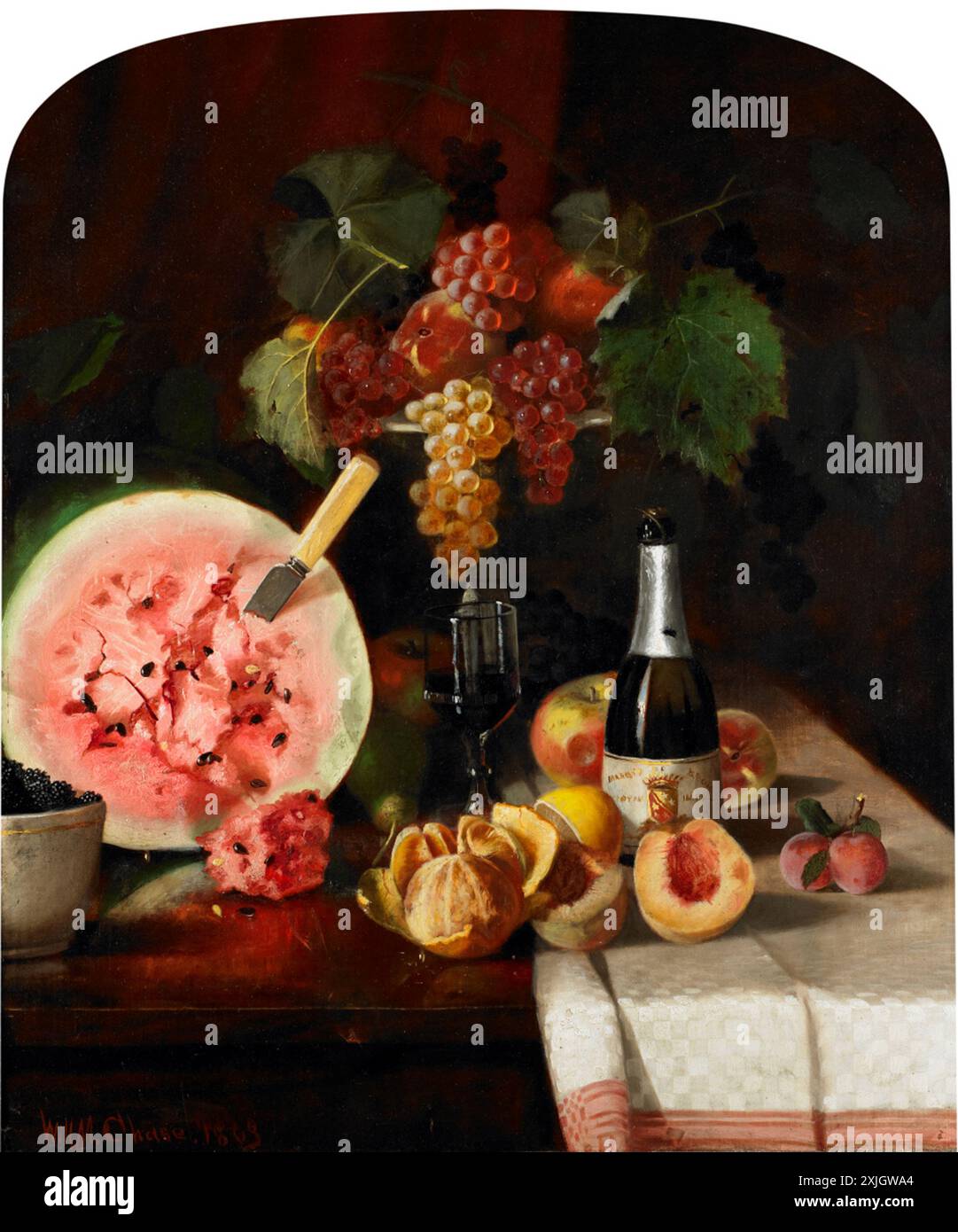 Nature morte avec pastèque - peinture de William Merritt Chase Banque D'Images