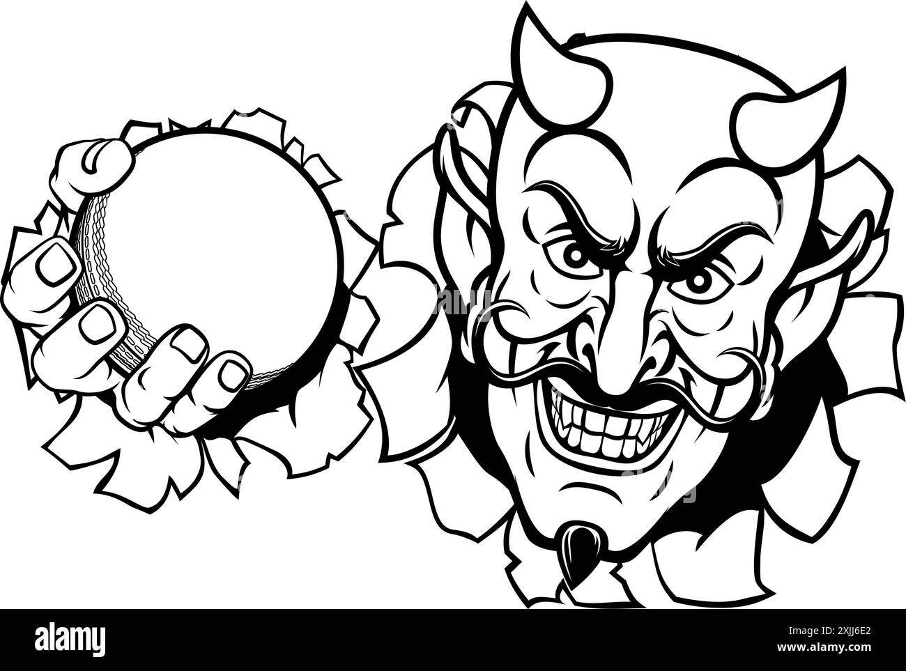 Diable Satan Cricket Sports mascotte Cartoon Illustration de Vecteur