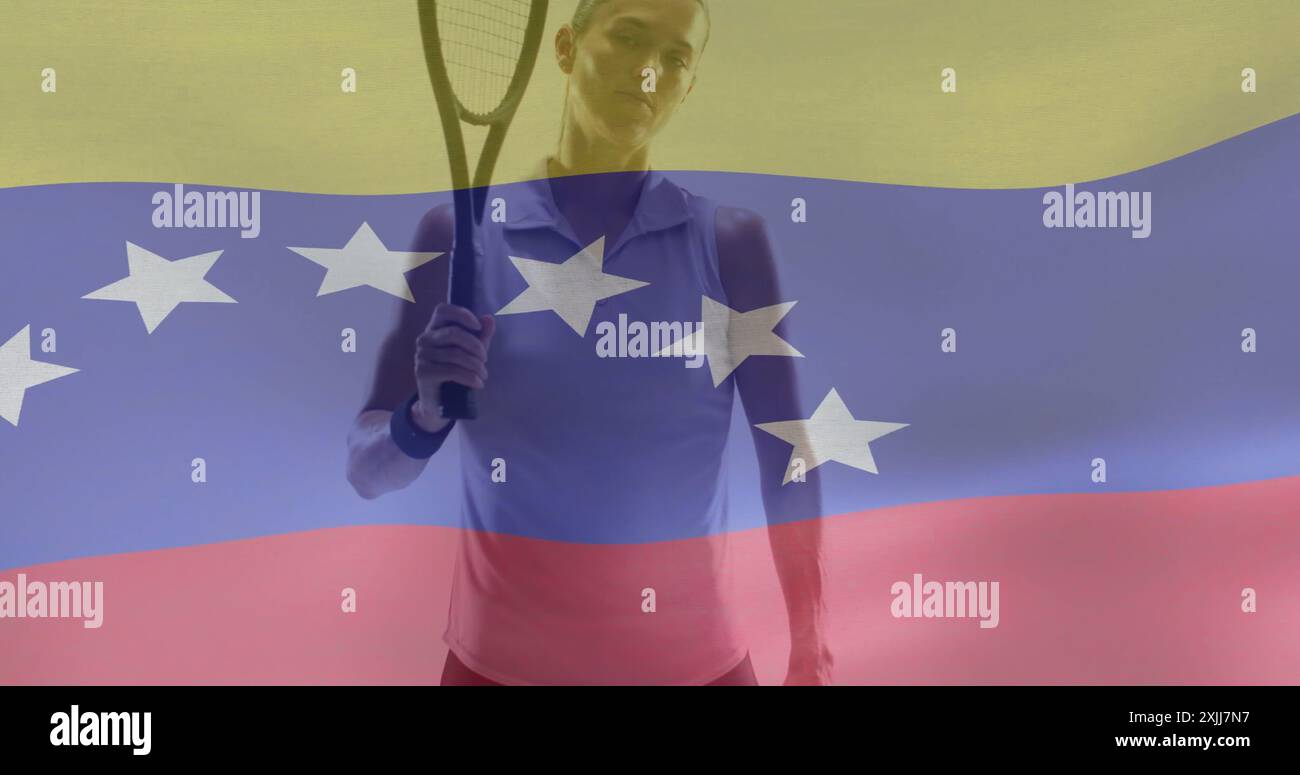 Image du drapeau du venezuela sur une joueuse de tennis féminine caucasienne Banque D'Images