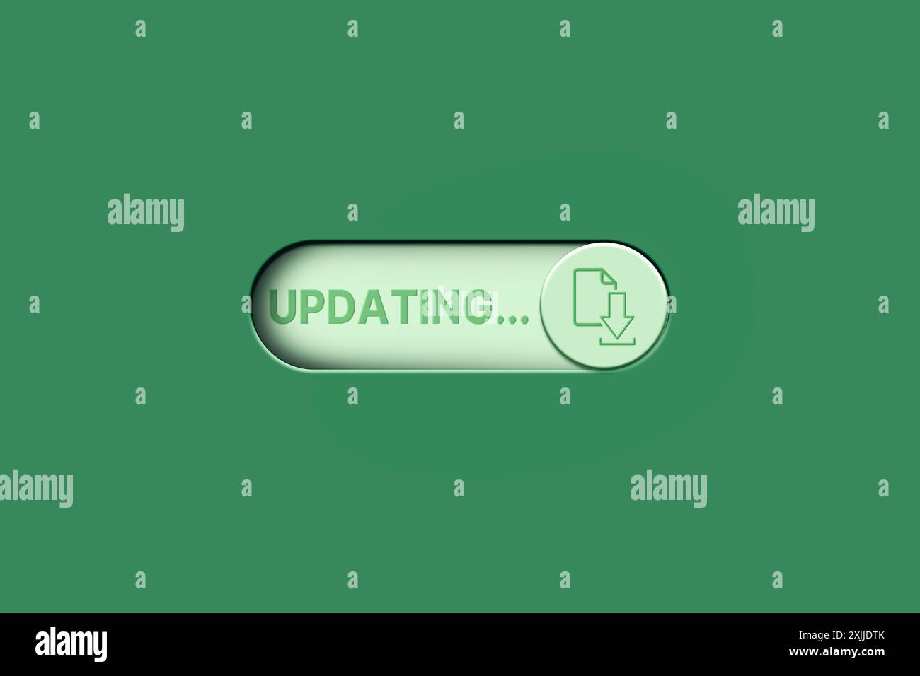Bouton vert numérique 3D pour activer la mise à jour du logiciel. Ingénieur système et programmation. Développeur d'applications logicielles. Télécharger des applications. Banque D'Images