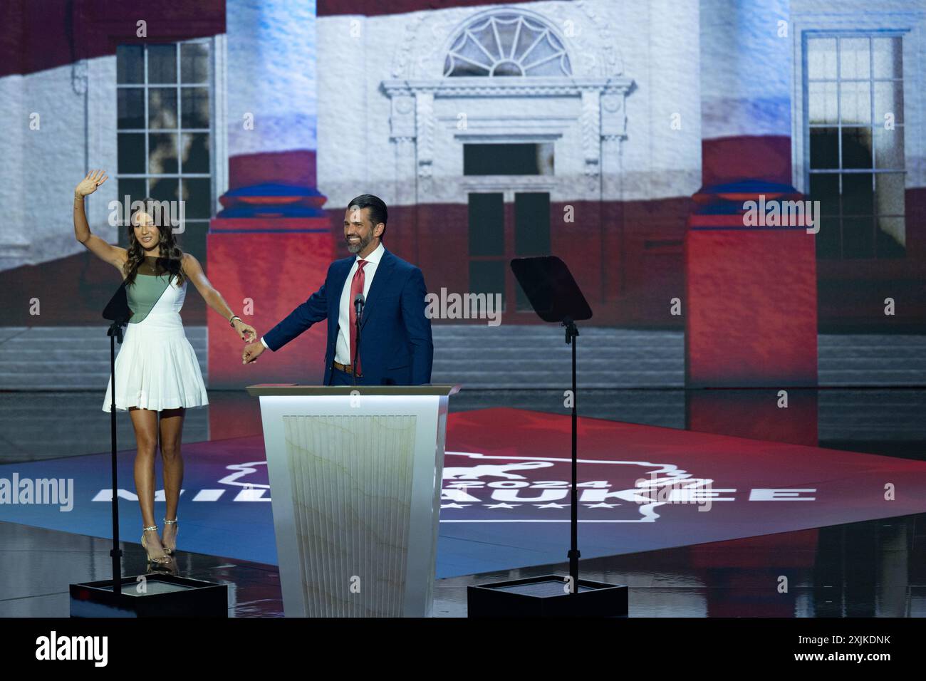 Milwaukee (États-Unis d'Amérique). 17 juillet 2024. Kai Madison Trump, fille de Donald J. Trump, Jr., prend la parole à la Convention nationale républicaine à Milwaukee, Wisconsin lors du Forum Fiserv le mercredi 17 juillet 2024. Crédit : Annabelle Gordon/CNP/Sipa USA (RESTRICTION : NO Daily mail. AUCUN journal de New York ou du New Jersey ni aucun journal dans un rayon de 75 milles autour de New York.) Crédit : Sipa USA/Alamy Live News Banque D'Images