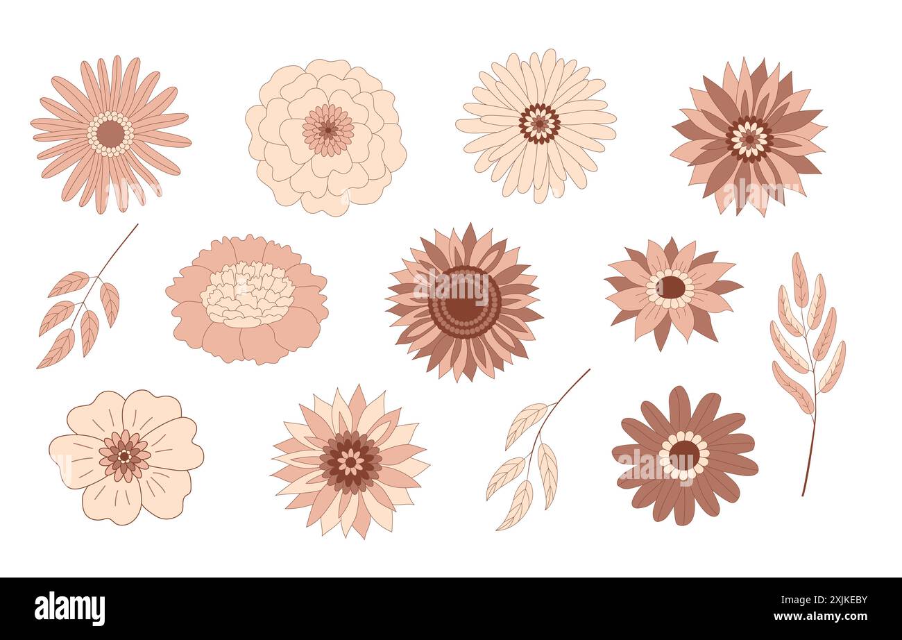 Collection groovy fleur hippie. Ensemble floral Illustration de Vecteur