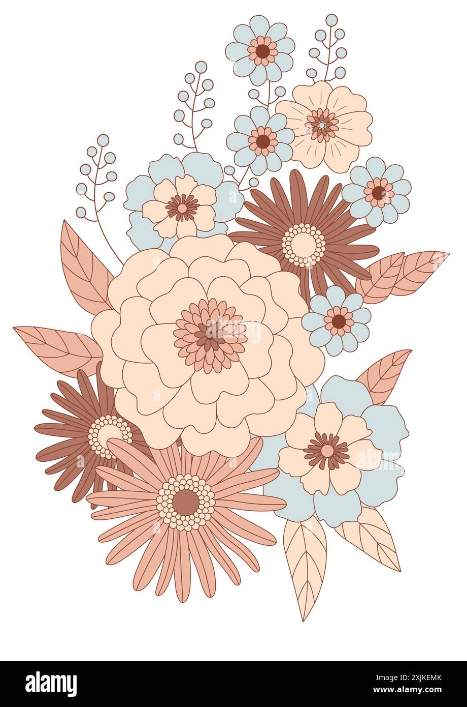 Composition de fleurs rétro, clipart de fleurs groovy Illustration de Vecteur