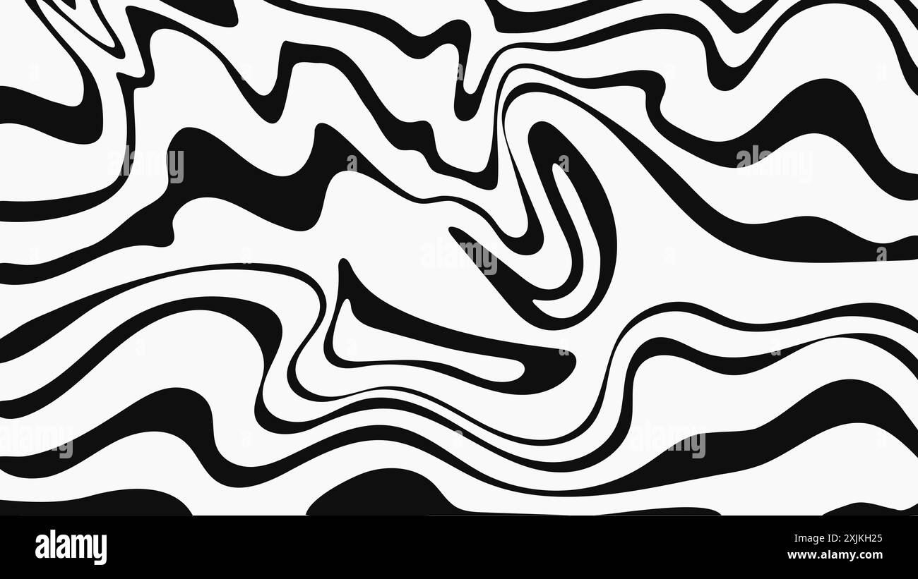 Motif de lignes ondulées déformées. Lignes courbes noires sur fond blanc. Bandes liquides ondulées. Design monochrome psychédélique Illustration de Vecteur