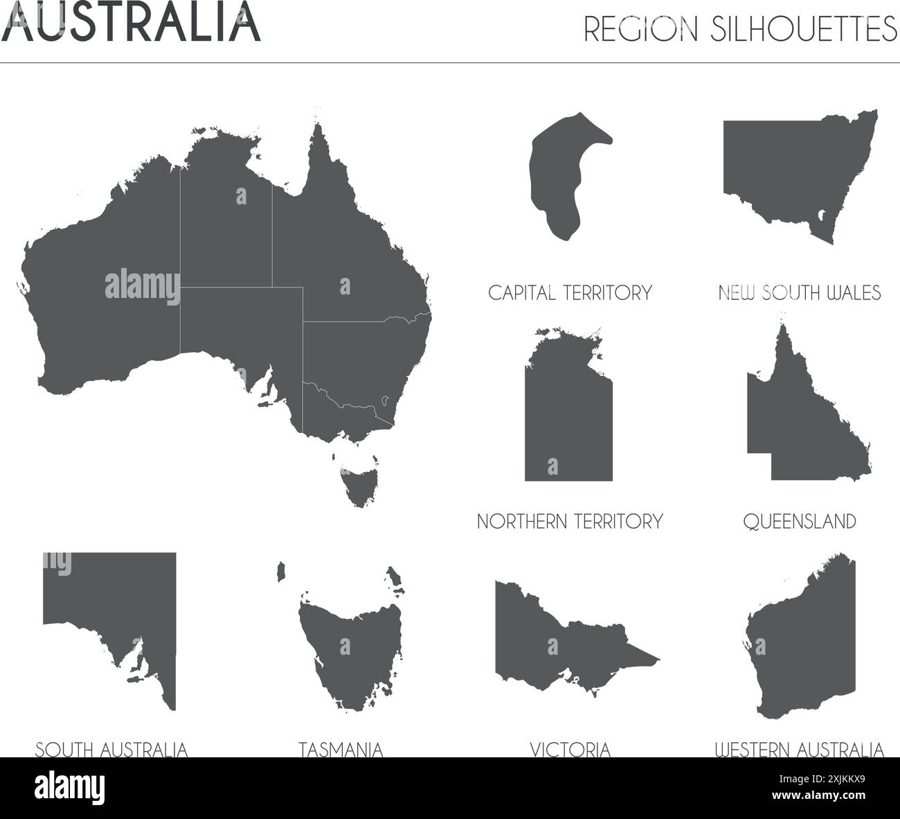 Silhouettes de la région de l'Australie définies et carte blanche du pays isolé sur fond blanc. Conception d'illustration vectorielle Illustration de Vecteur