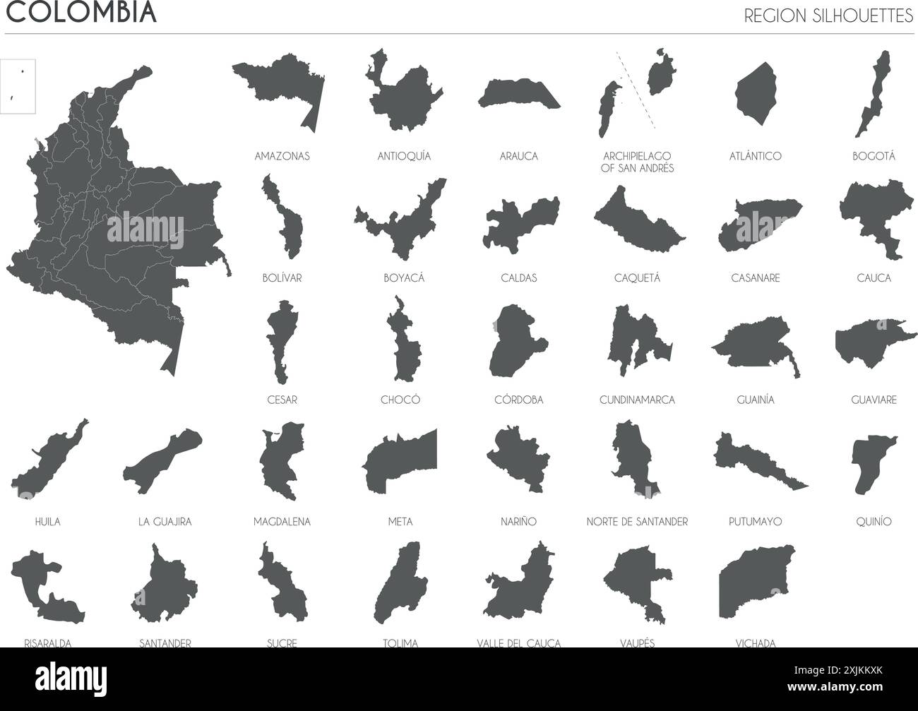Silhouettes de la région de Colombie ensemble et carte blanche du pays isolé sur fond blanc. Conception d'illustration vectorielle Illustration de Vecteur