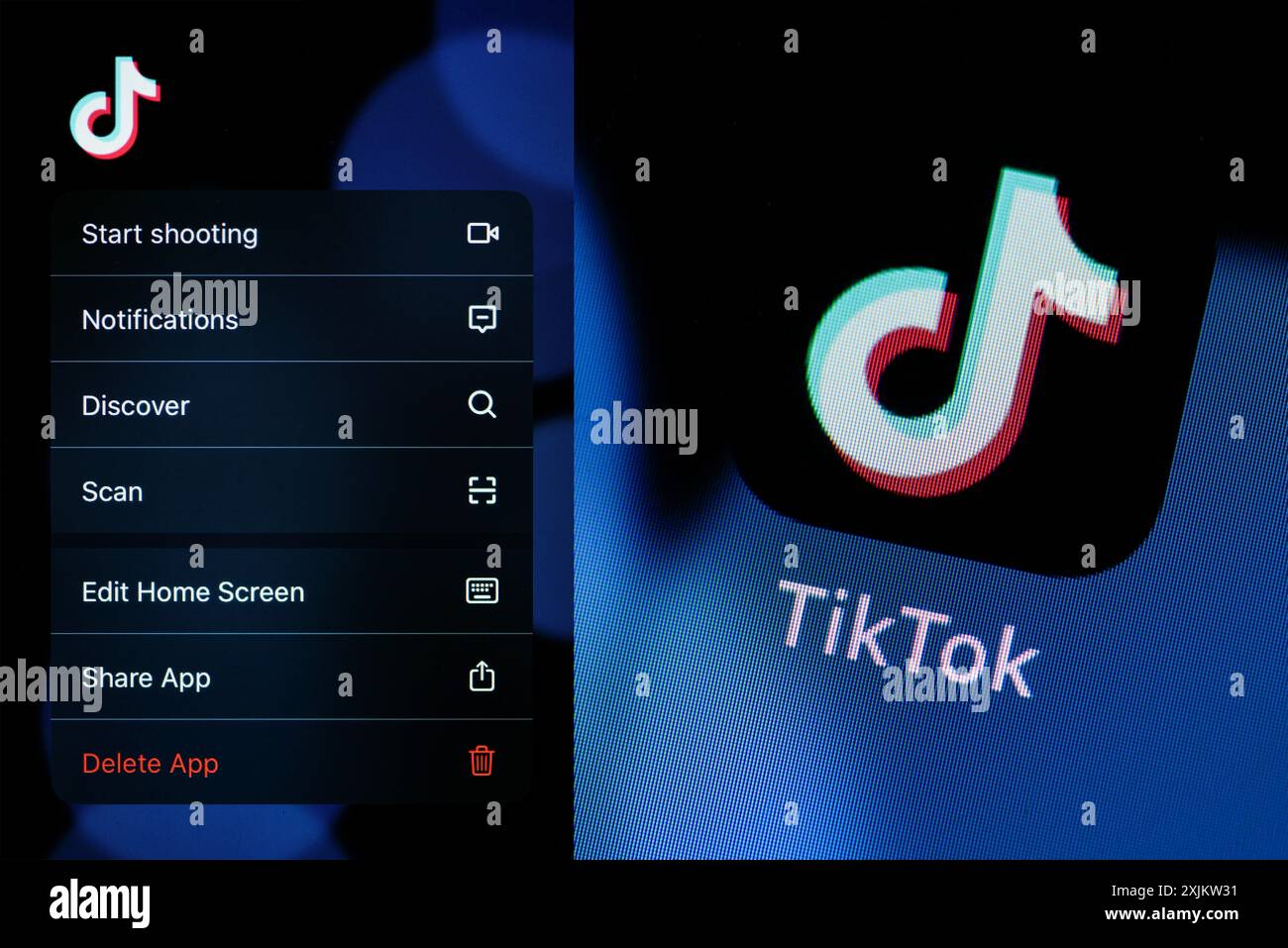 Le logo TikTok est affiché sur un ipad dans cette photo d'illustration prise le 1er août 2020 à Assam, Inde. Trump pour interdire TikTok par le biais de l'exécutif Banque D'Images
