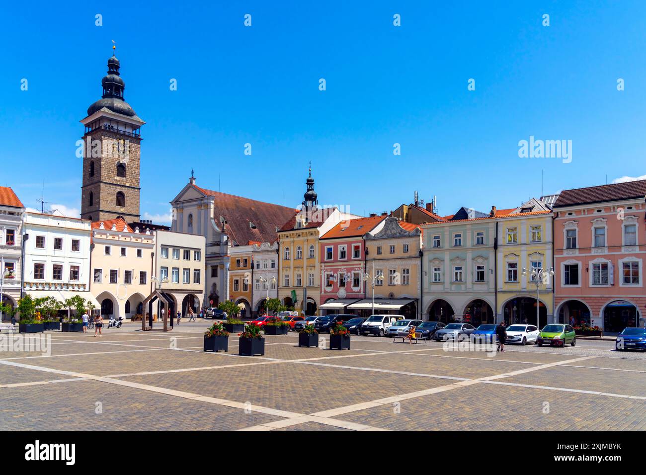 České Budějovice est une petite ville trouvée en 1265 par le roi Přemysl Otakar II de Bohême, République tchèque. Ici, autour de la place Otakar II, vous pouvez voir quelques o Banque D'Images