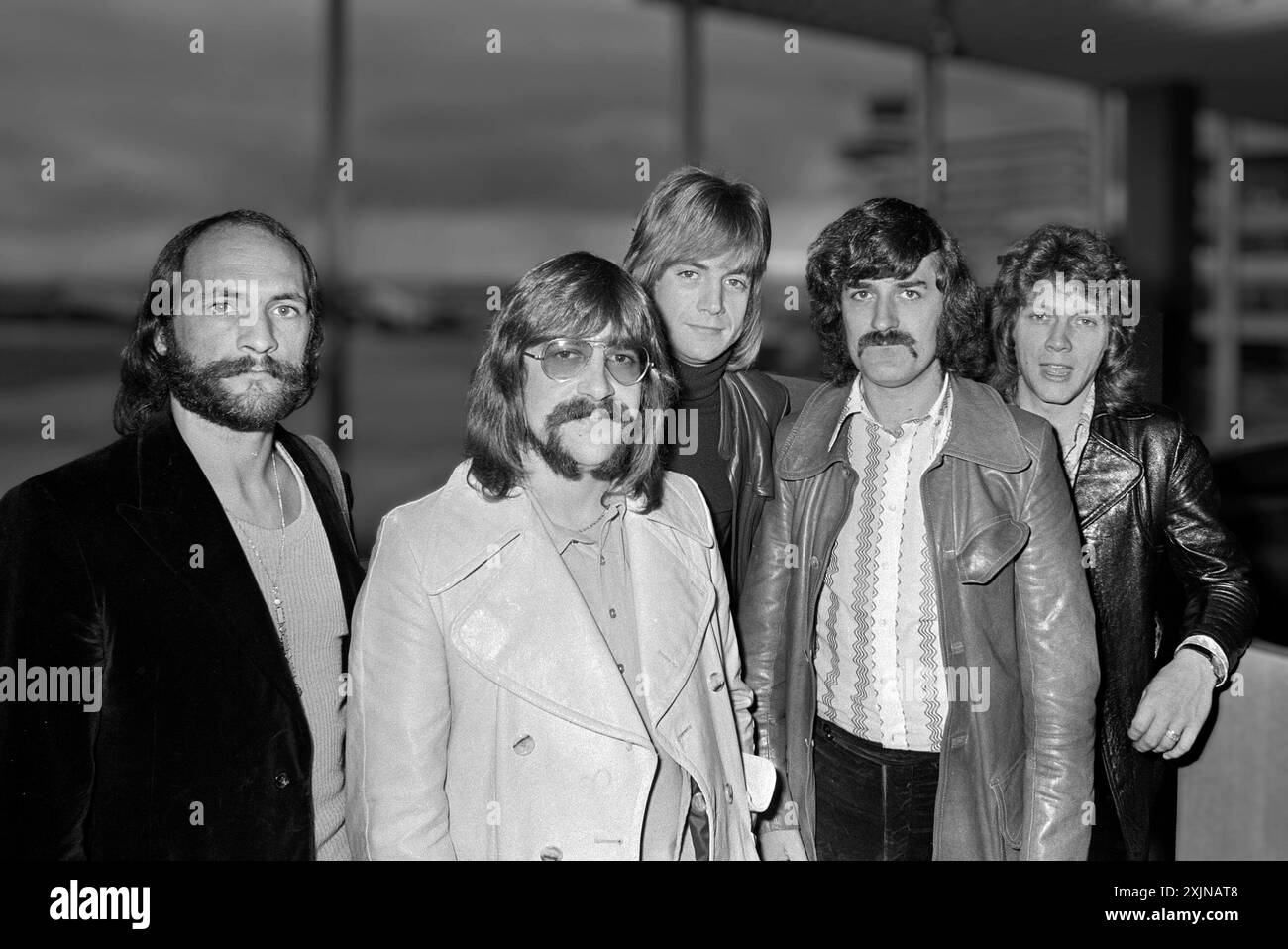 Moody Blues. Portrait du groupe de rock anglais, The Moody Blues en 1970. De gauche à droite, Mike Pinder, Graeme Edge, Justin Hayward, Ray Thomas et John Lodge. Banque D'Images