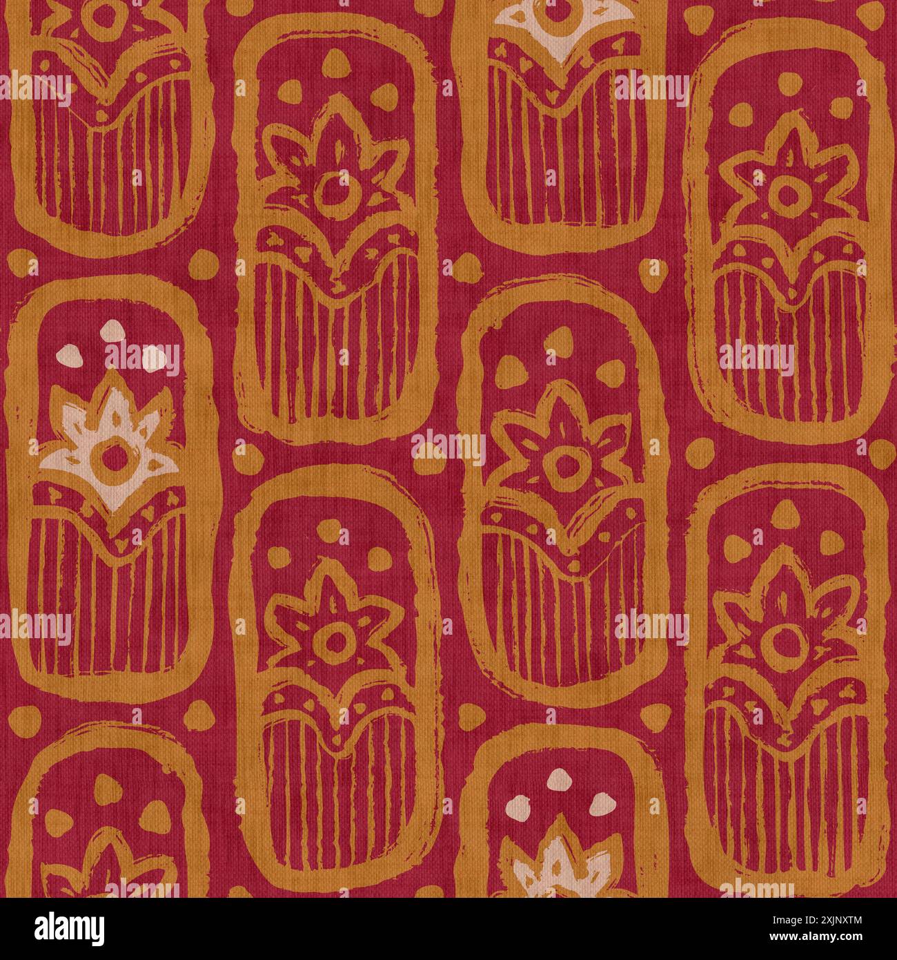 Motif floral sans couture vintage dans le style indien. Motif asiatique rétro avec fleurs abstraites dans le style imprimé bloc. Banque D'Images