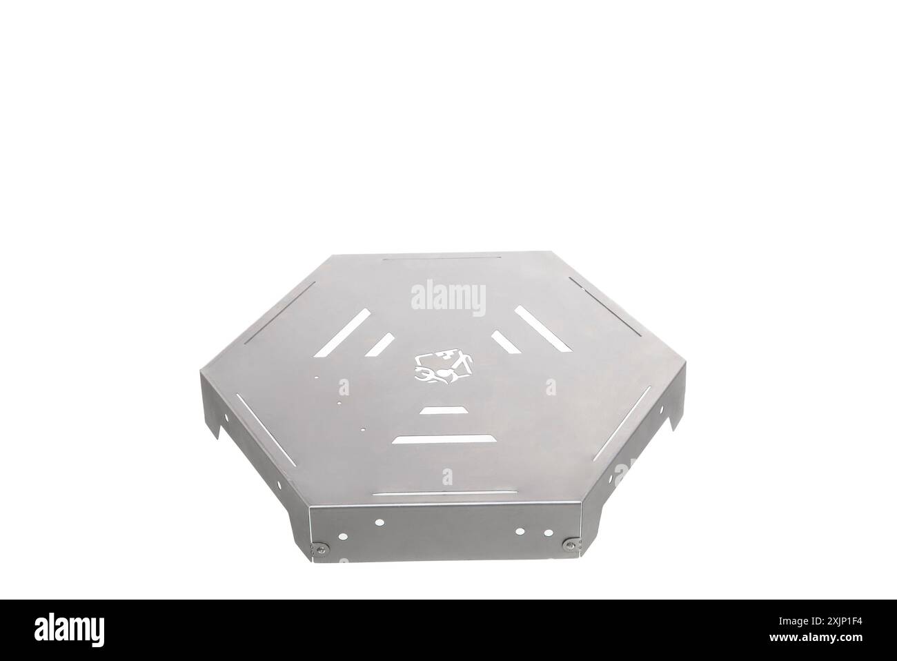 Plaque de base hexagonale en métal pour usage industriel et commercial, avec un design durable et polyvalent. Banque D'Images