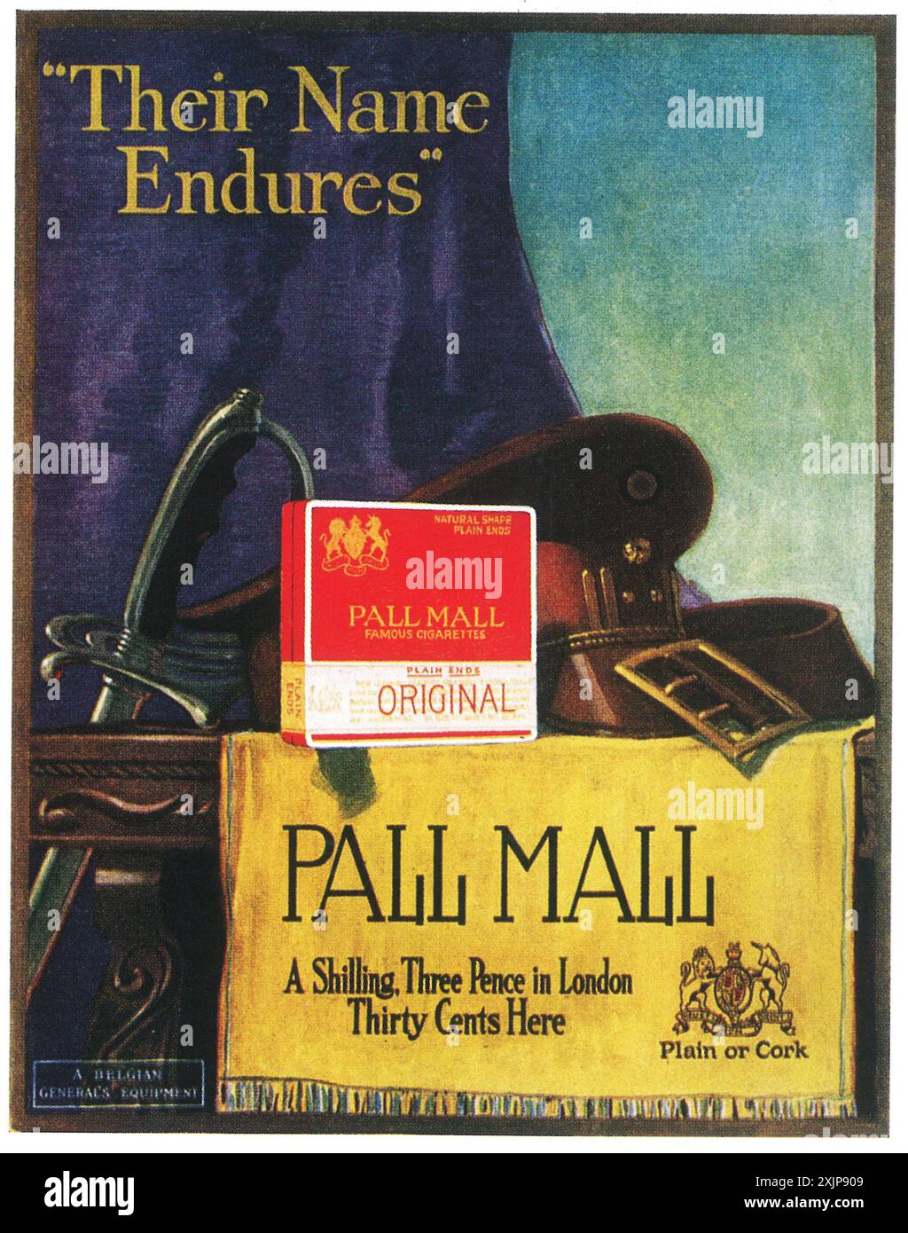 1919 WW1 Pall Mall cigarettes annonce Banque D'Images